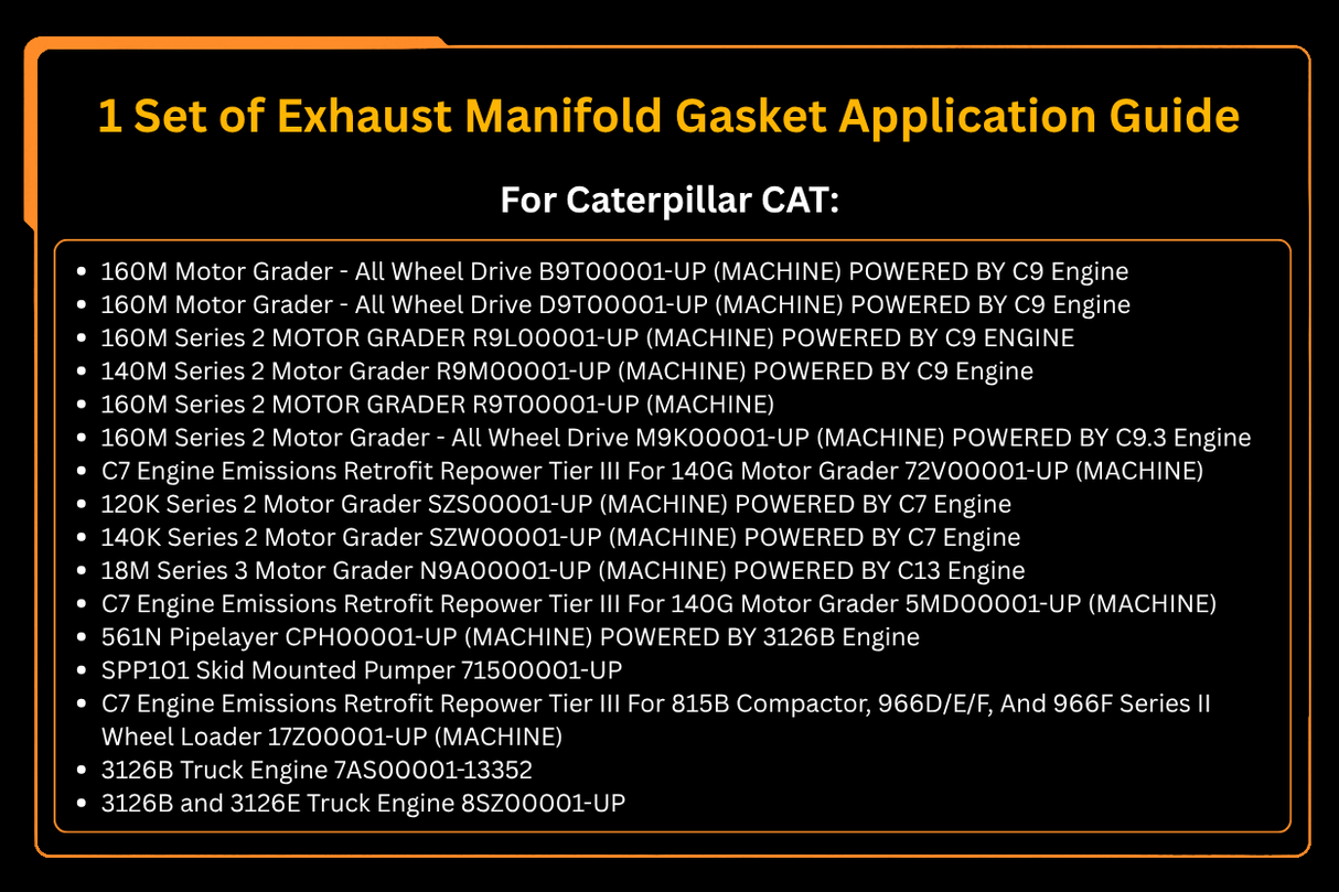 1 conjunto de junta do coletor de escape CA2721956 272-1956 2721956 se encaixa para motor Caterpillar C7