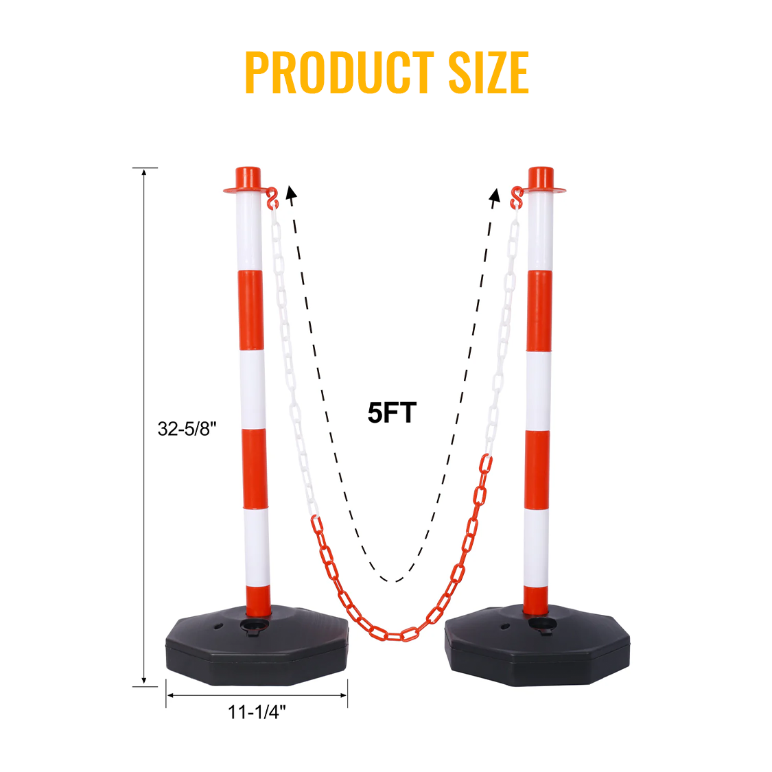 12 Pack Traffic Delineator Post Cones with Fillable Base Adjustable Safety Barrier with 5Ft Plastic Chain--White+Red