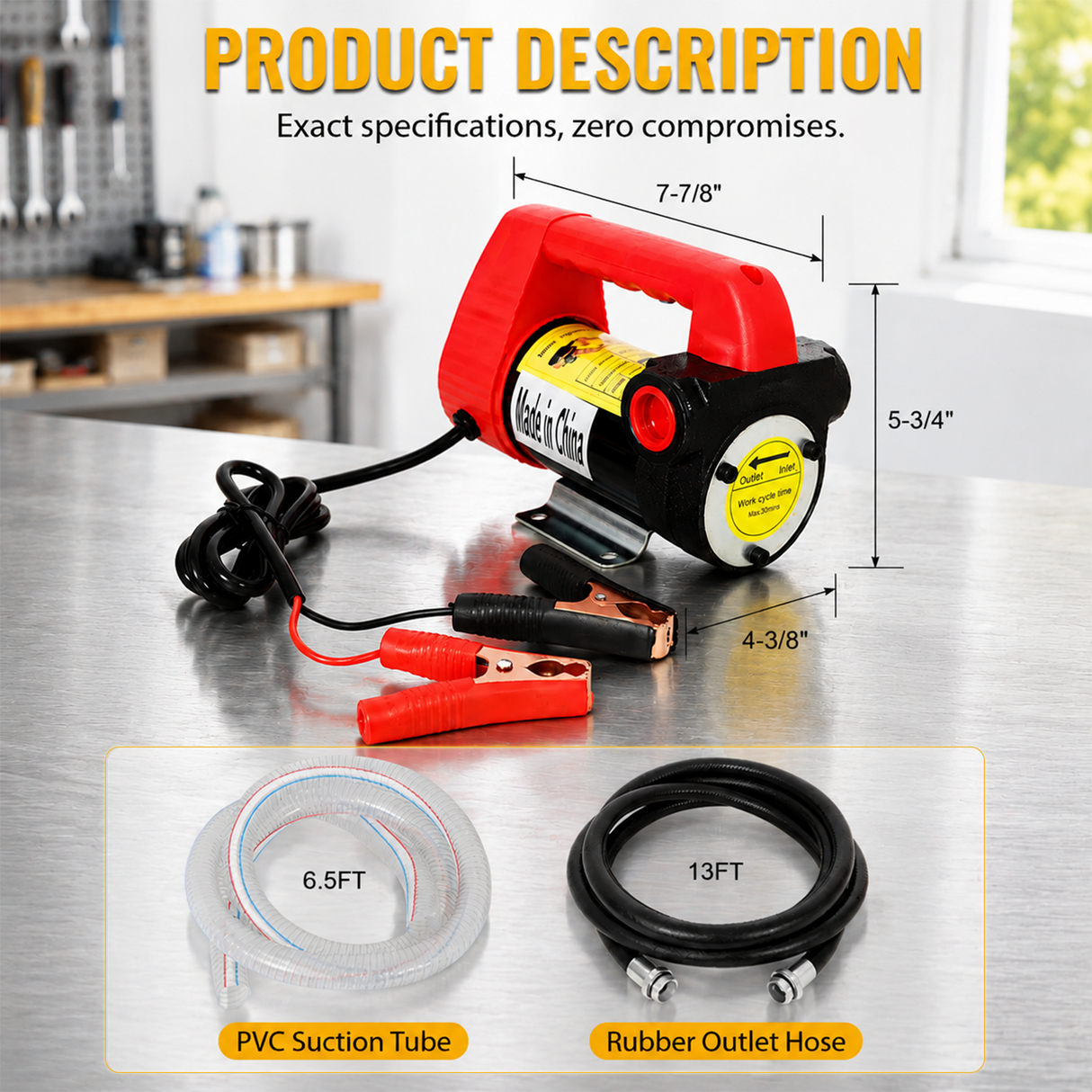 12V DC Portable Self-Priming Diesel Transfer Pump Electric Fuel Extractor with Auto Shut-off Nozzle & Hose Suitable for Diesel Kerosene Machinery Transformer Oil