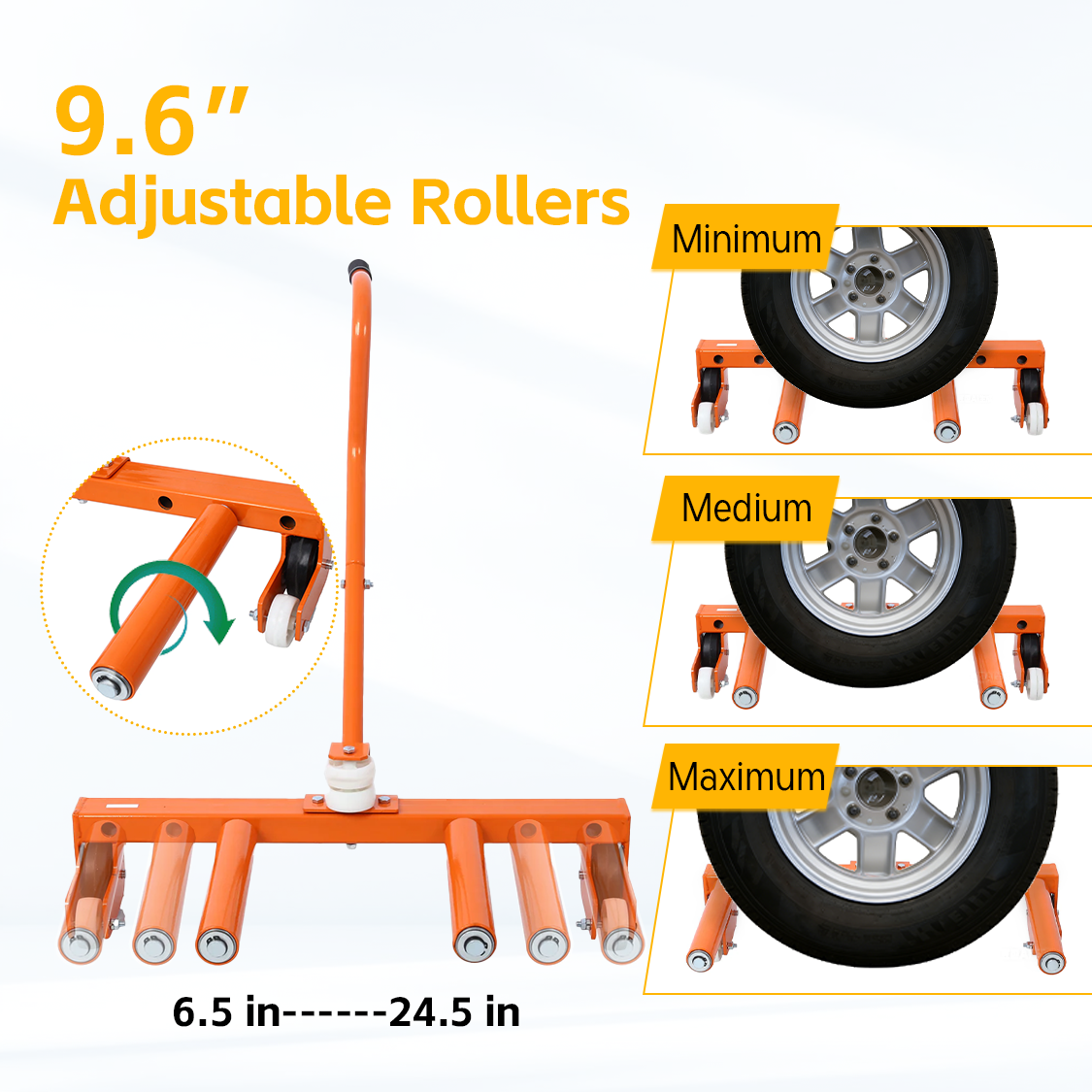 Heavy Duty Adjustable Tire Wheel Dolly 330 Lbs Capacity--Orange