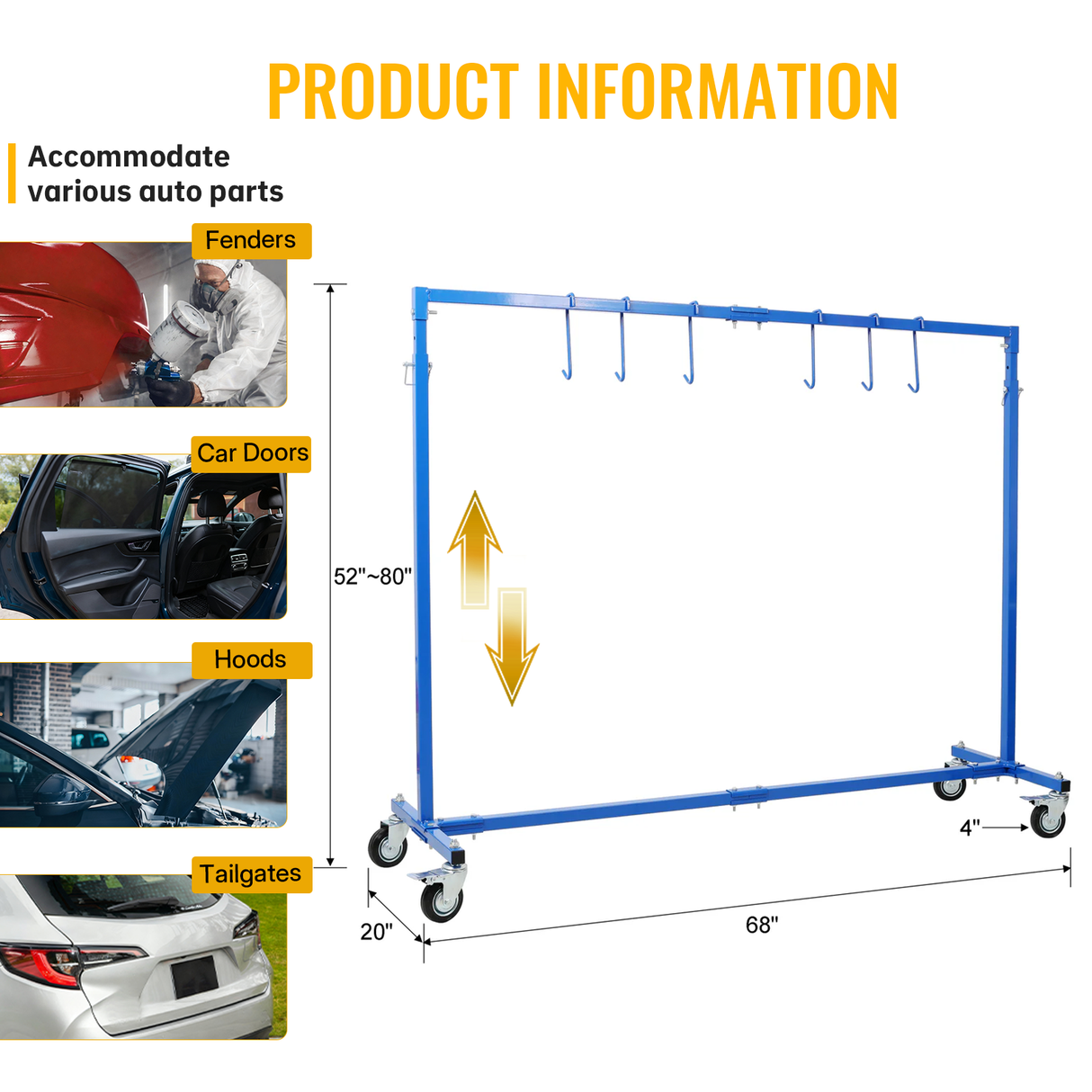 Adjustable Height Paint Hanger Drying Rack Mobile Painting Stand with 6 Hanging Hooks--Blue