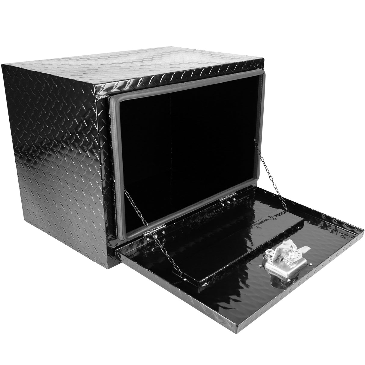 Aluminium strepen geplateerde gereedschapskist met slot en sleutels zwart 24.2"×17.1"×17.9"