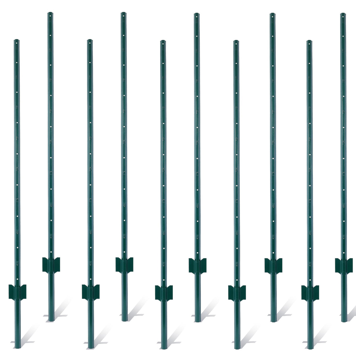 5Feet 10Pack Heavy Duty Metal Fence Post with U - Channel Steel U - Post for Holding Garden Wire Corner Anchor - Green - Fab Heavy Parts