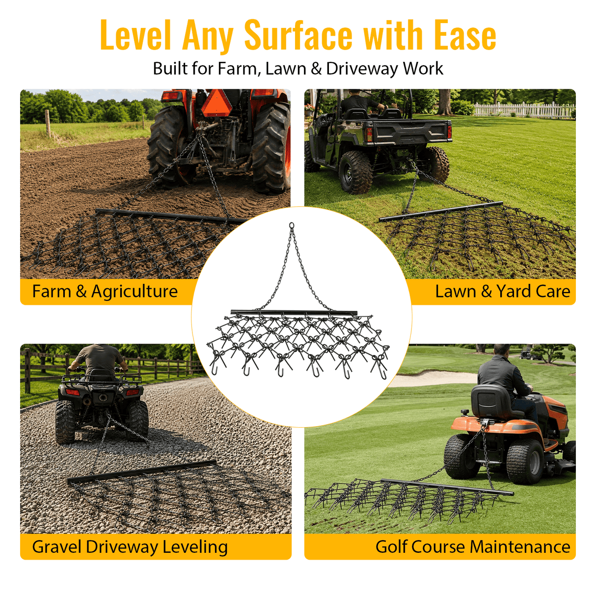 5FTX4.5FT Heavy-Duty Steel Drag Harrow Field Leveling Chain Rake for ATV UTV Compact Utility Tractor - Fab Heavy Parts