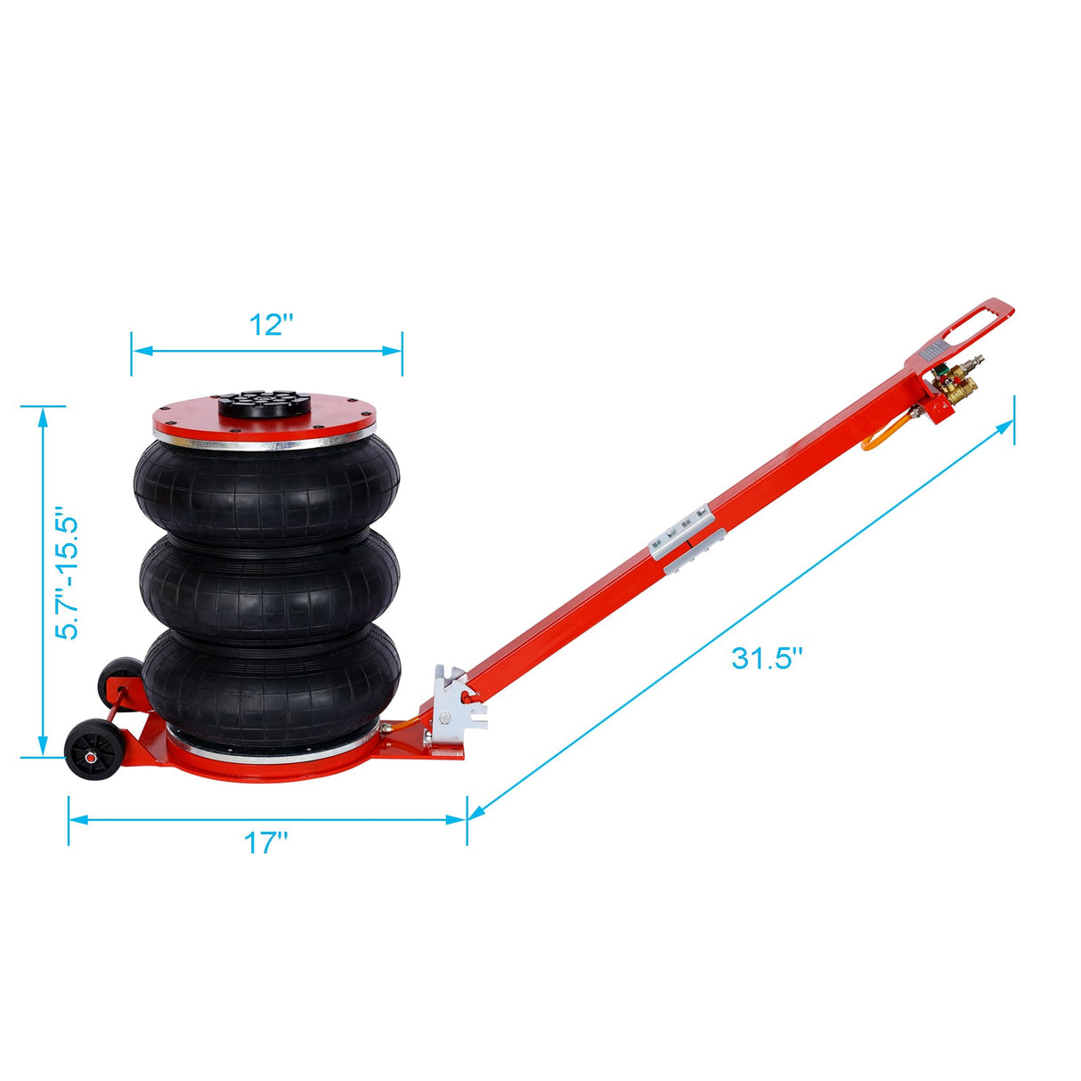 5T Triple Bag Air Jack Pneumatic Lifting 16in Capacity 11000lbs Easy - Collapsing Terrain Red - Fab Heavy Parts