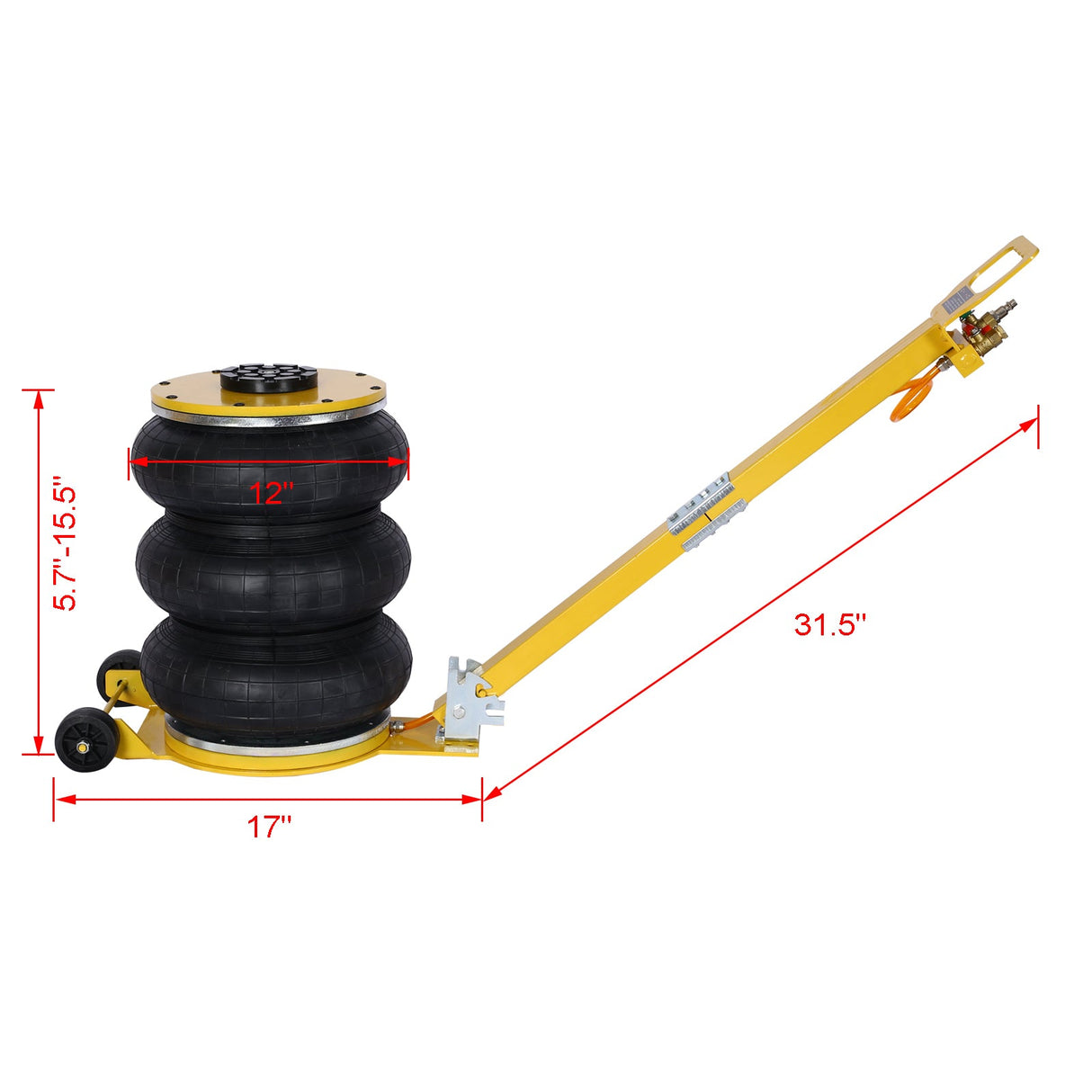 5T Triple Bag Air Jack Pneumatic Lifting 16in Capacity 11000lbs Easy - Collapsing Terrain Yellow - Fab Heavy Parts