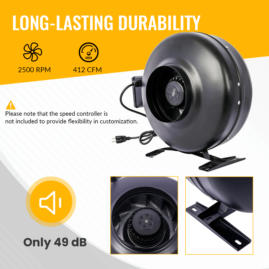 6 - Inch 412 CFM Inline Duct Fan Air Circulation Vent Blower - Fab Heavy Parts