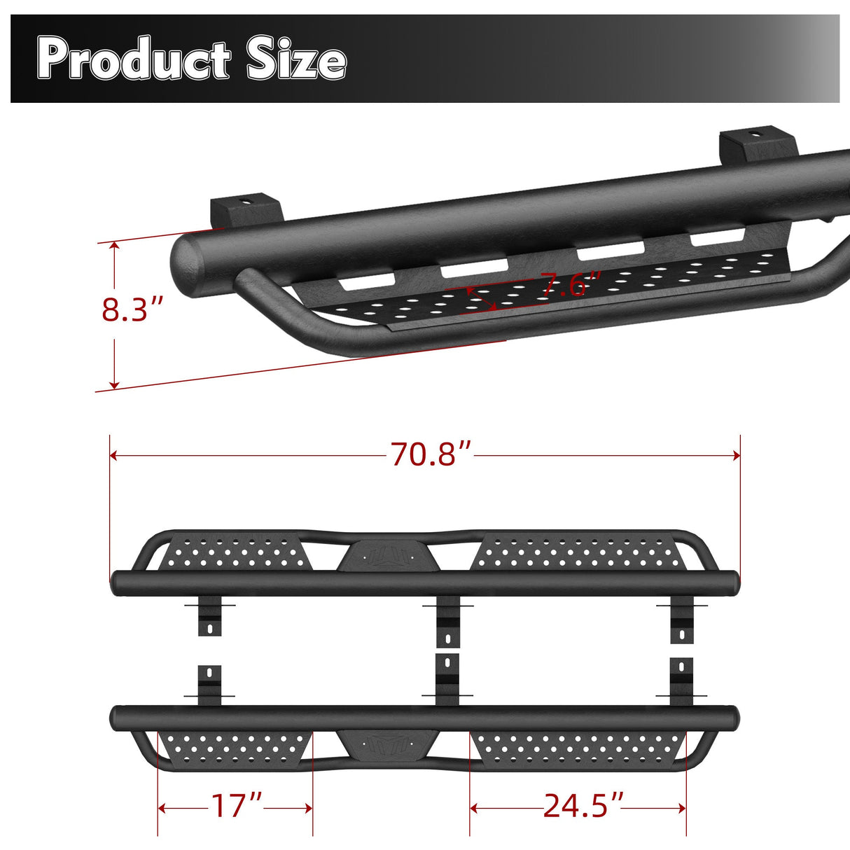 6 Inch Powder Coated Running Boards Side Steps Fits For 2018 - 2025 Jeep Wrangler JL 4 Door - Fab Heavy Parts