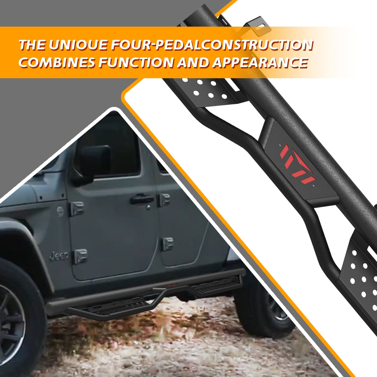 6 Inch Running Boards Fits For 2018 - 2025 Jeep Gladiator JT 4 Full Size Doors Two Stairs Coated Black Powder Coated Side Steps - Fab Heavy Parts