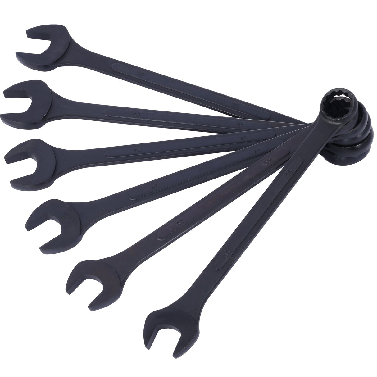 6 PCS Jumbo Combination Wrench Set Extra Large Metric 1 - 3/8'' to 2'' Black Oxide with Pouch - Fab Heavy Parts