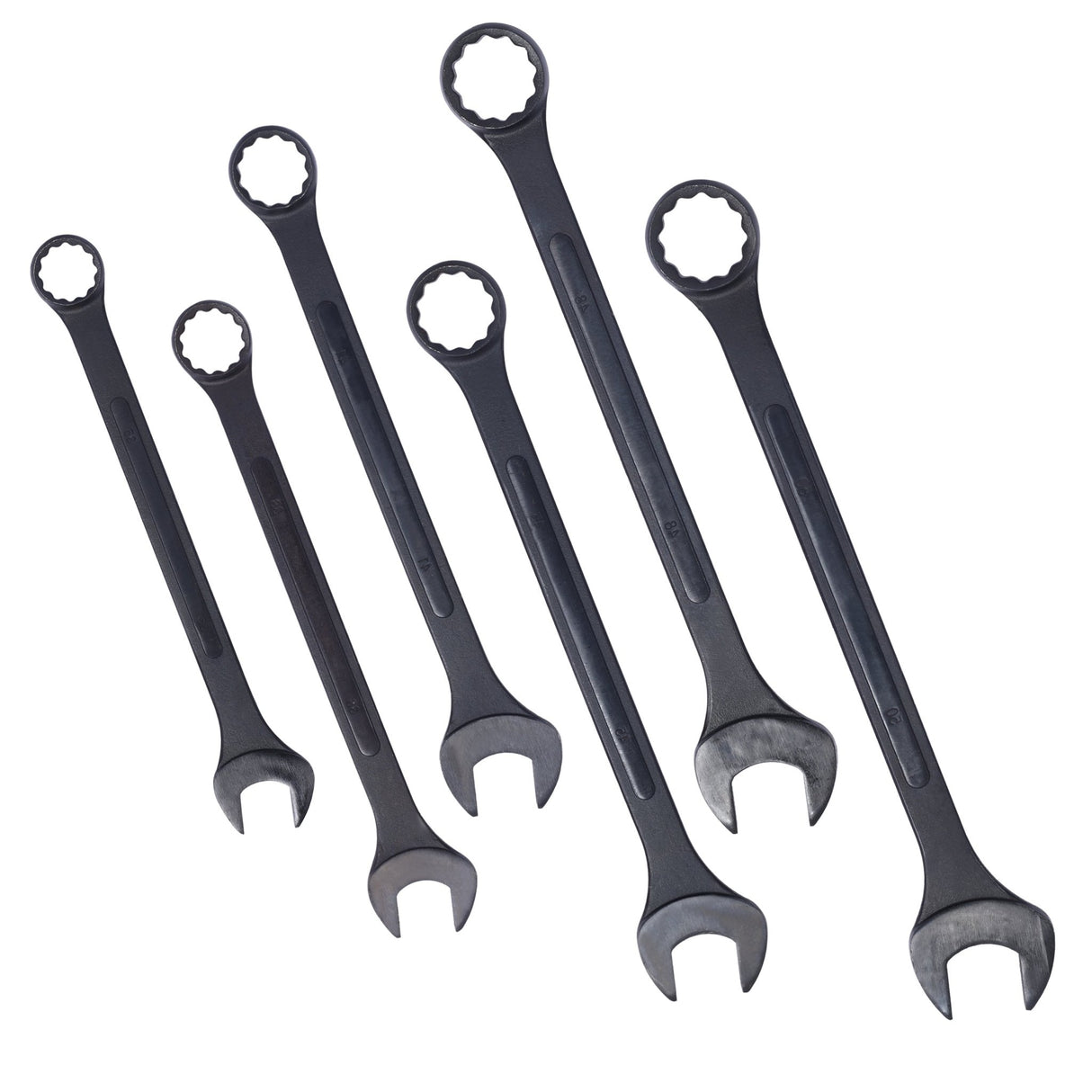 6 PCS Jumbo Combination Wrench Set Extra Large Metric 1 - 3/8'' to 2'' Black Oxide with Pouch - Fab Heavy Parts