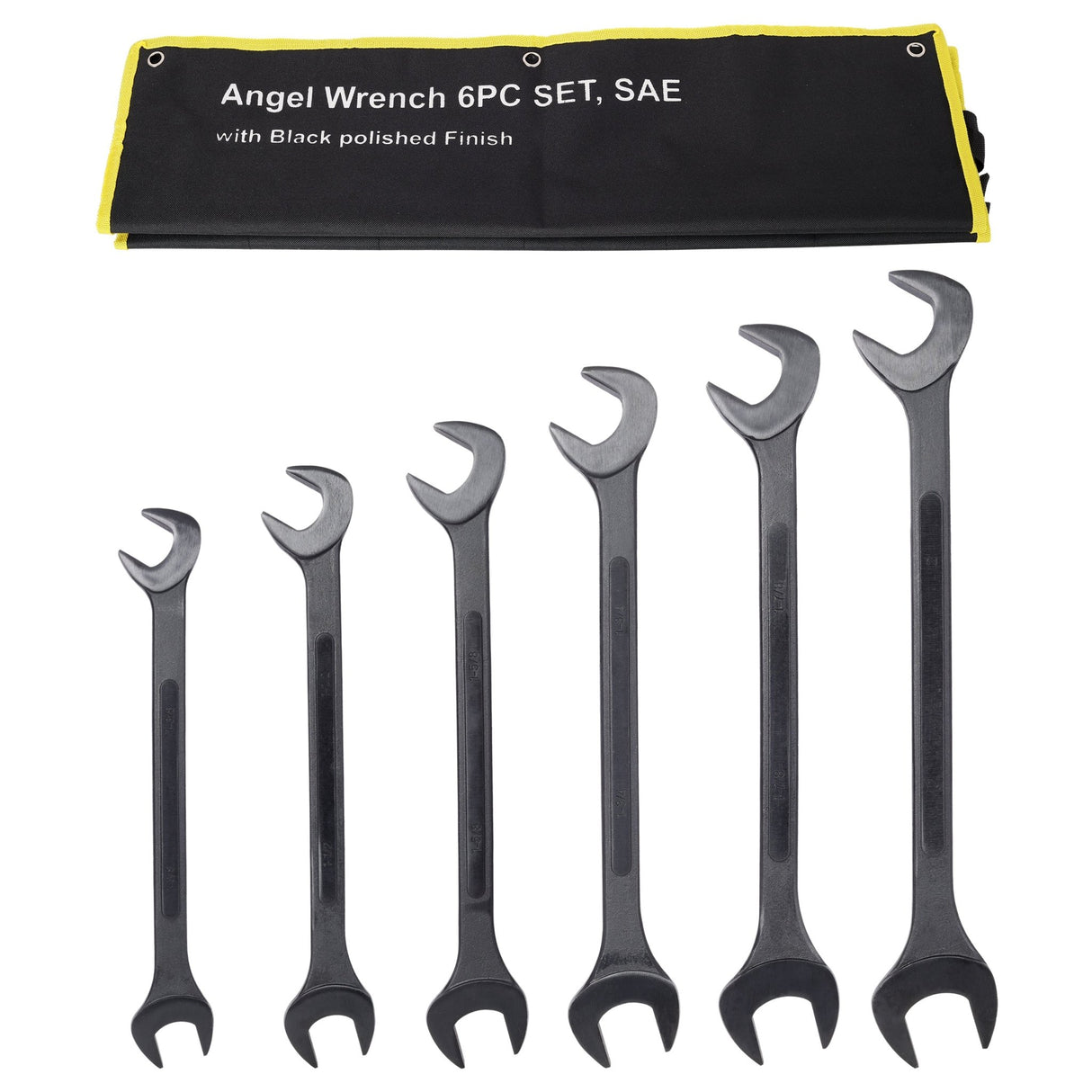 6 PCS SAE Jumbo Combination Angle Wrench Set Extra Large Black-Oxide Jumbo Combo Angle Wrench Set 1-3/8“ - 2” with Pouch - Fab Heavy Parts