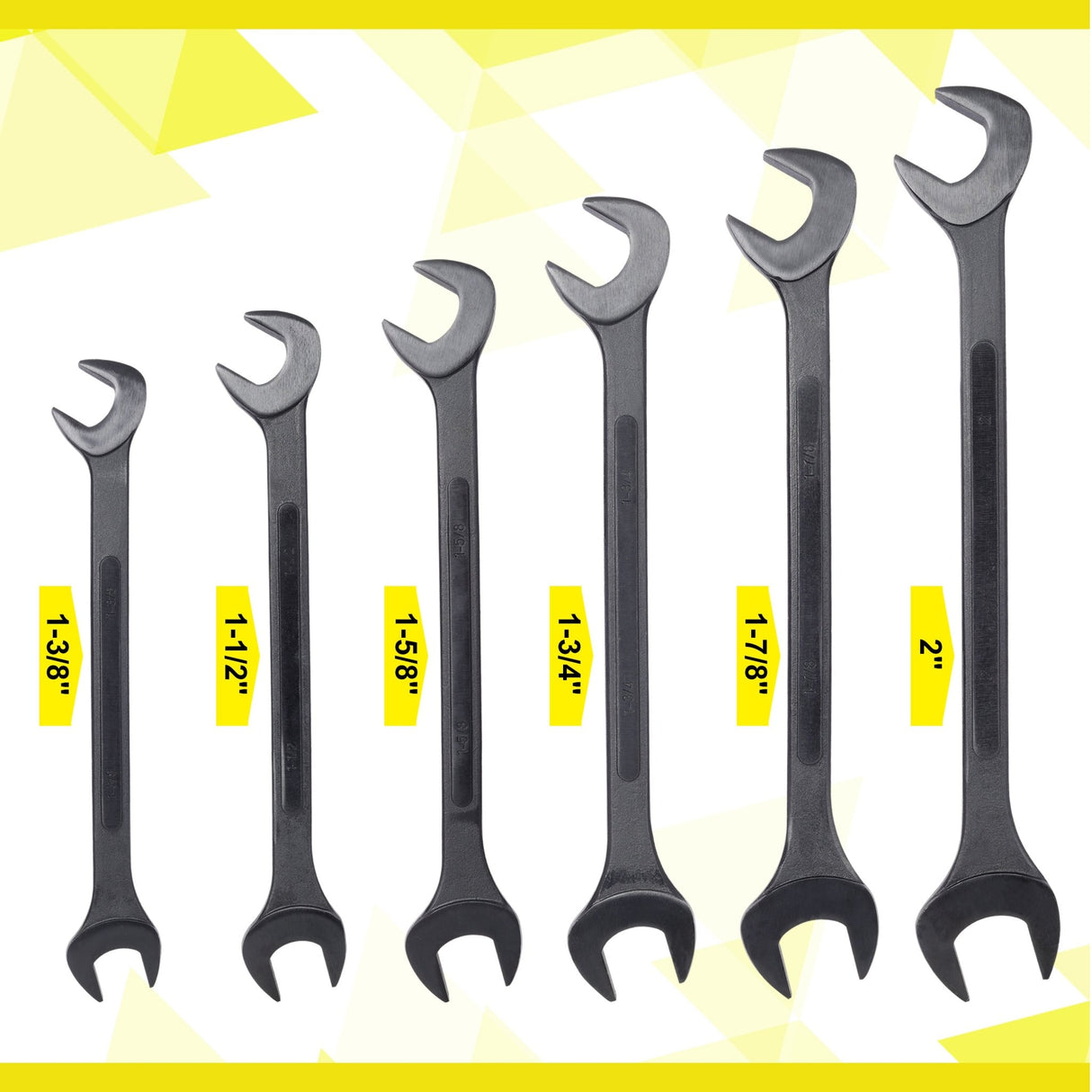6 PCS SAE Jumbo Combination Angle Wrench Set Extra Large Black-Oxide Jumbo Combo Angle Wrench Set 1-3/8“ - 2” with Pouch - Fab Heavy Parts