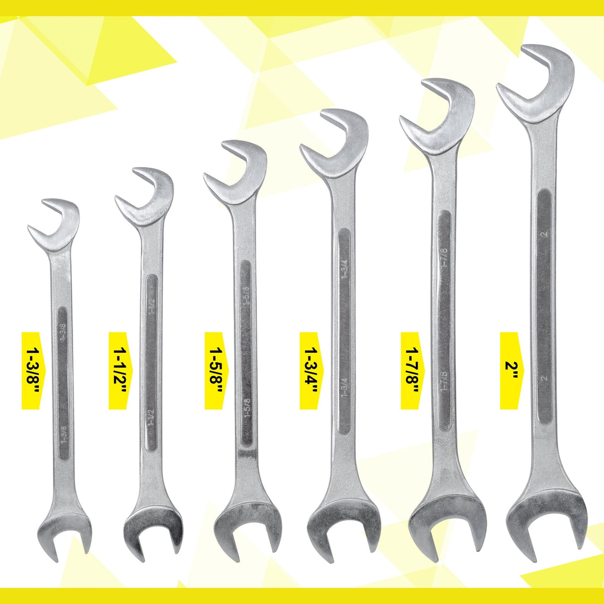 6 PCS SAE Jumbo Combination Angle Wrench Set Extra Large Chrome Plated 1-3/8" - 2" with Pouch - Fab Heavy Parts