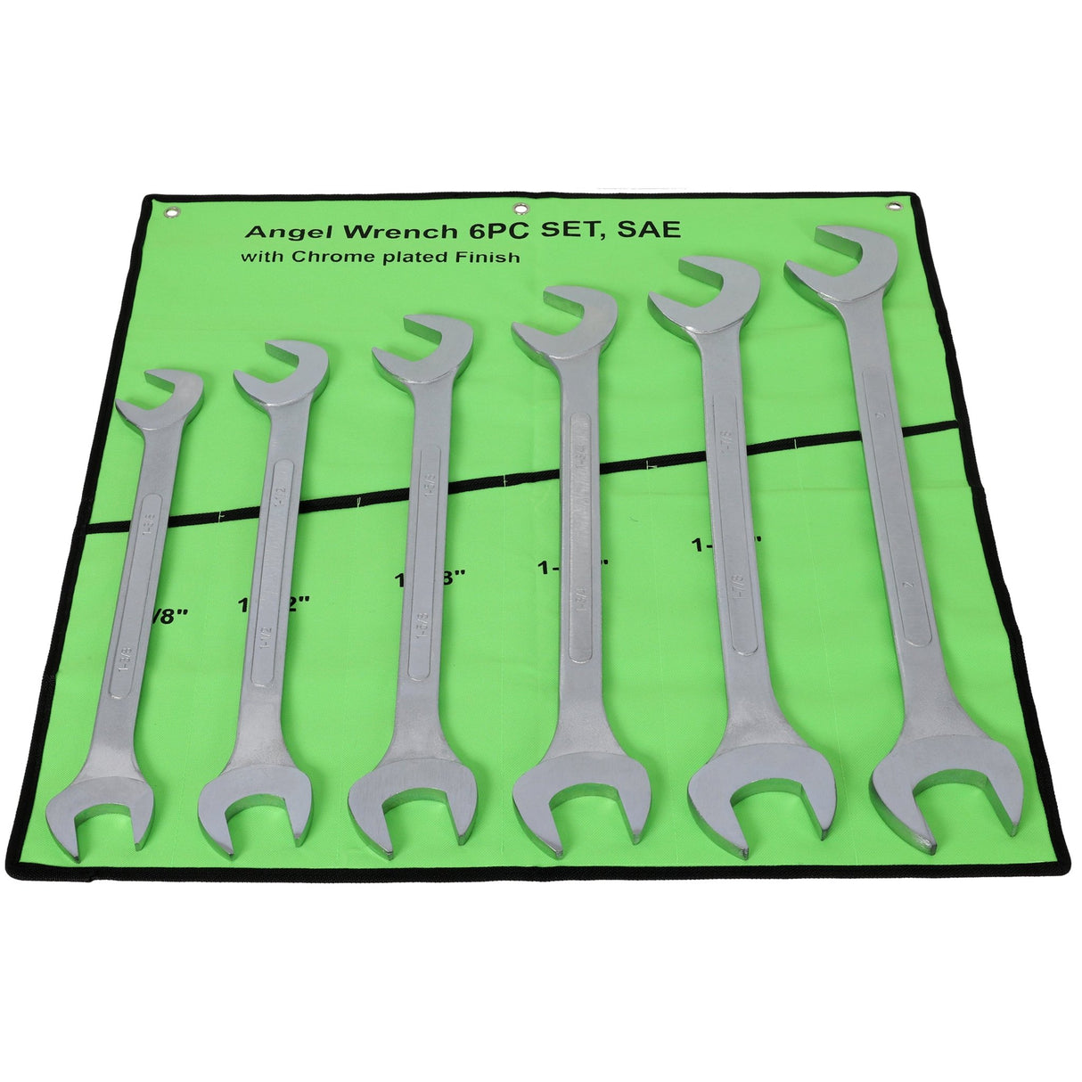 6 PCS SAE Jumbo Combination Angle Wrench Set Extra Large Chrome Plated 1-3/8" - 2" with Pouch - Fab Heavy Parts