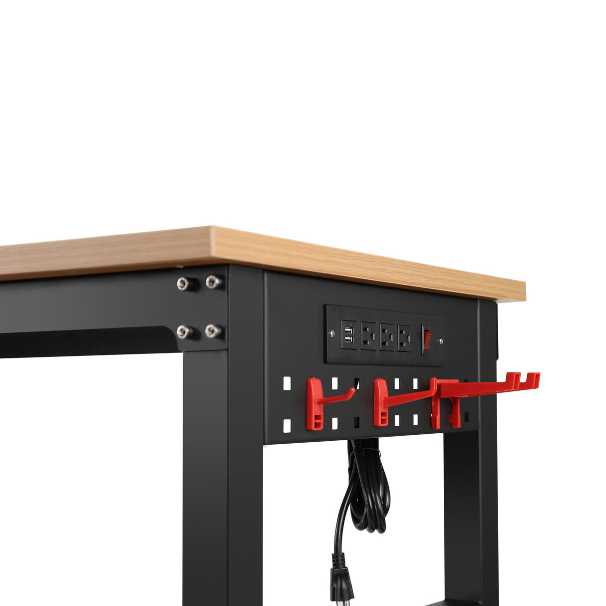 60" ×24'' Adjustable Workbench Heavy - Duty with Power Outlet and Wheels Large Load Capacity Rubber Wood Top - Fab Heavy Parts