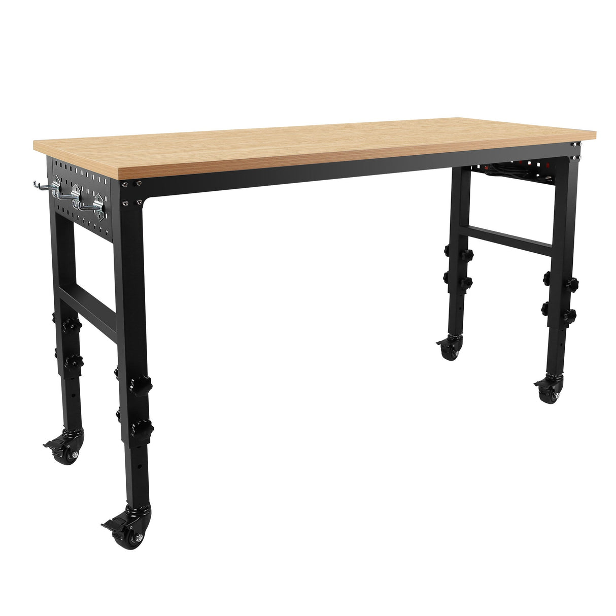 60" ×24'' Adjustable Workbench Heavy - Duty with Power Outlet and Wheels Large Load Capacity Rubber Wood Top - Fab Heavy Parts