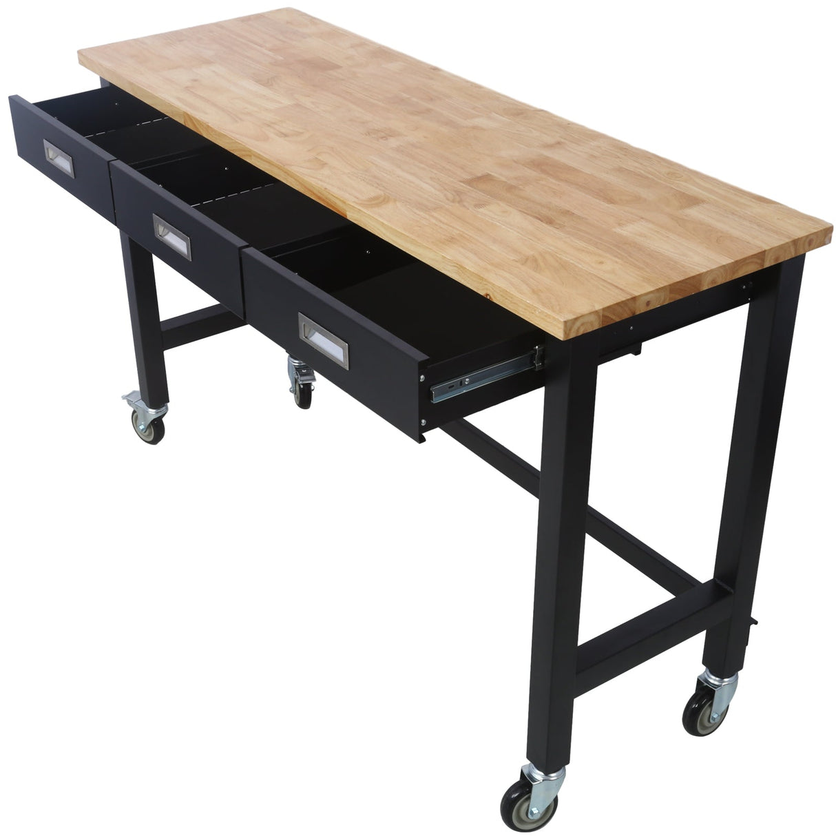 60 inch Workbench with Drawer Storage Heavy Duty Bamboo Wood Work Table with Wheels - Fab Heavy Parts