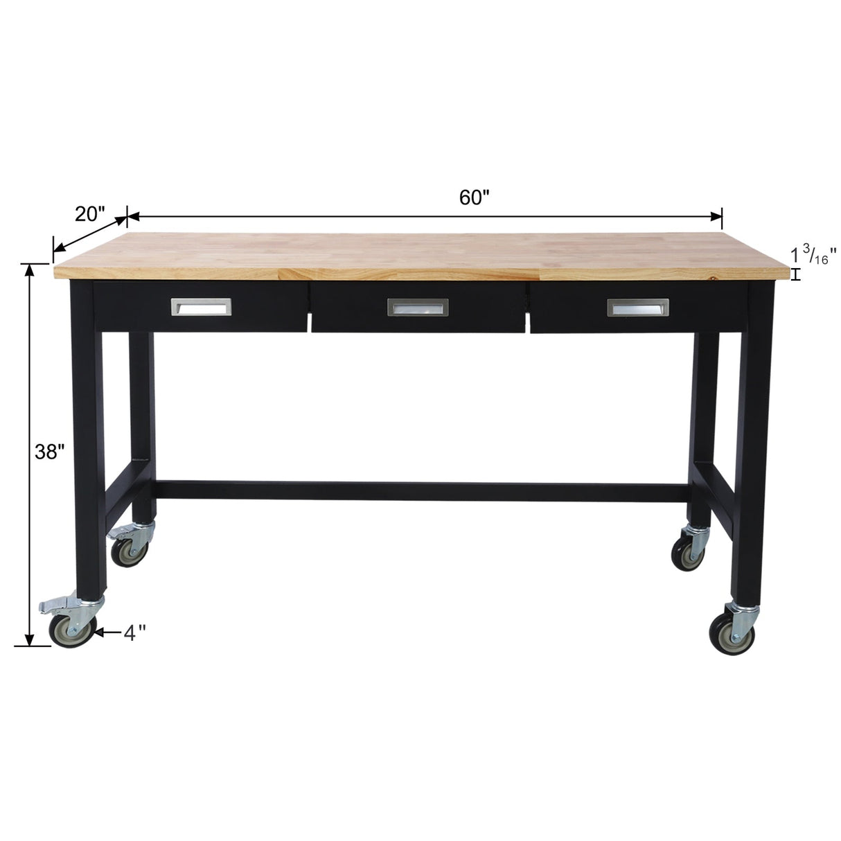 60 inch Workbench with Drawer Storage Heavy Duty Bamboo Wood Work Table with Wheels - Fab Heavy Parts