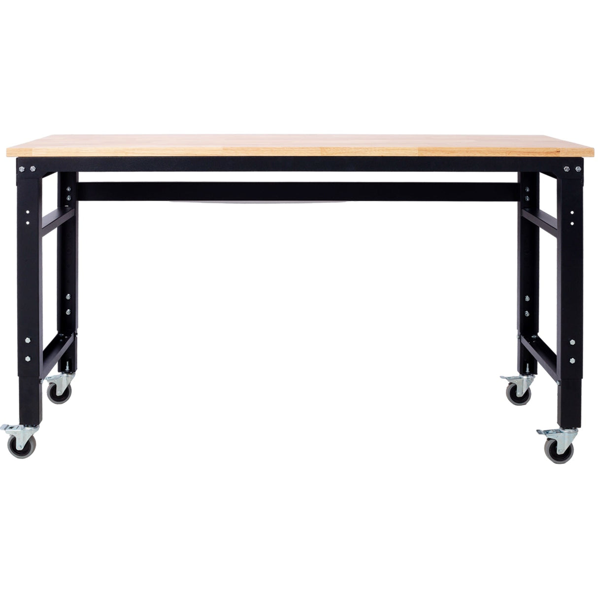 60' Wide Rolling Workbench Adjustable Height Metal with Rubber Wood Top - Fab Heavy Parts