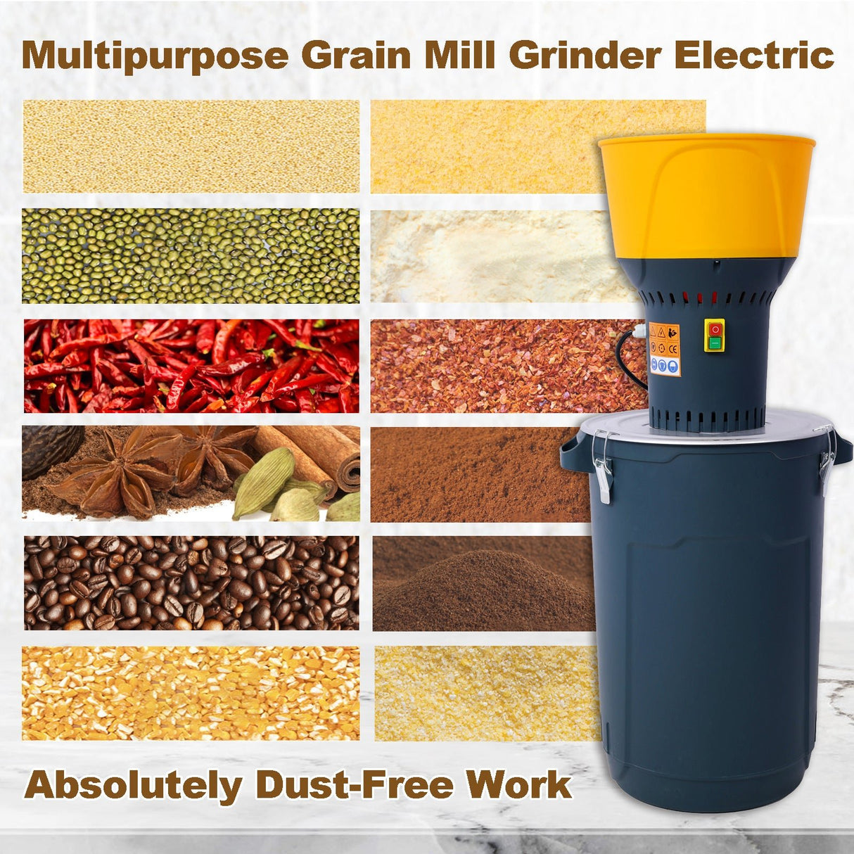 60L Grain Mill Grinder Electric Corn Grinder with 5 Grinder Sieves + 1 Wrench - Fab Heavy Parts