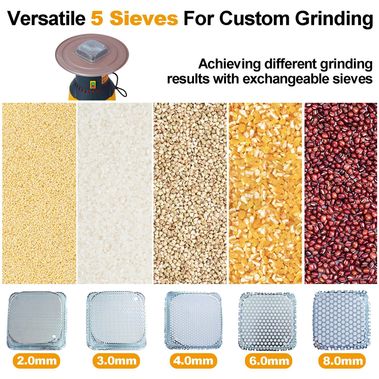 60L Grain Mill Grinder Electric Corn Grinder with 5 Grinder Sieves + 1 Wrench - Fab Heavy Parts