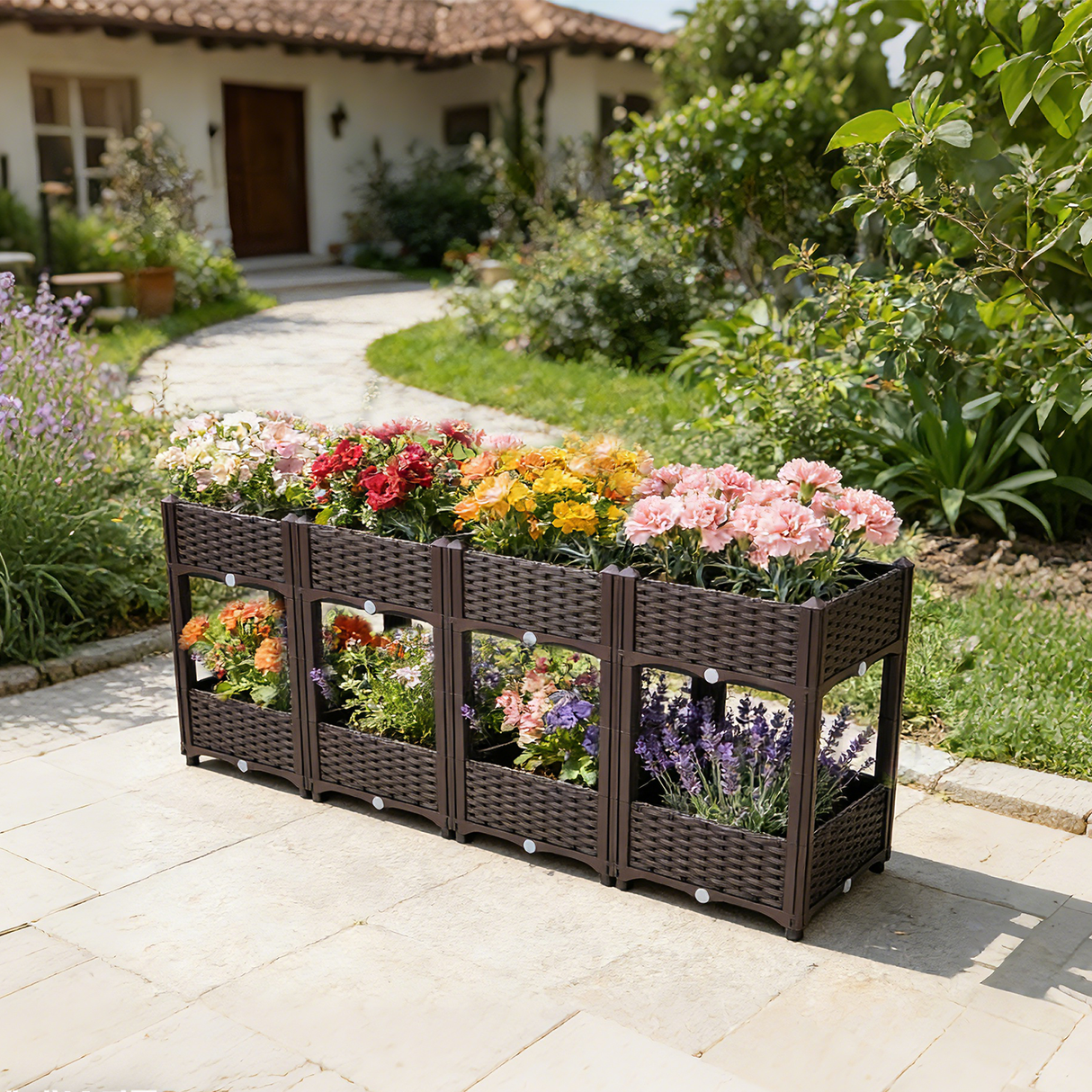 63"x15.7"x27.7" Elevated Planter Garden Box with Drainage Plug Raised Beds for Vegetable/Flower/Herb Outdoor Standing Gardening Kit - Brown - Fab Heavy Parts