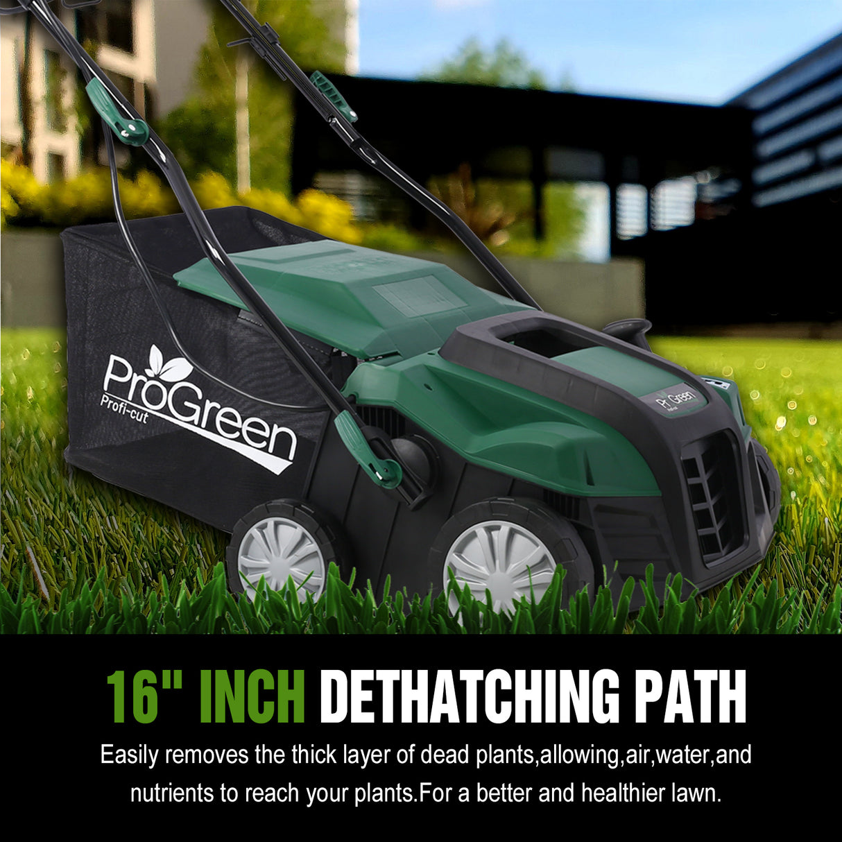 2-in-1 16Inch Electric Dethatcher Scarifier 15 Amp with Removable Collection Bag Extra Large 58QT