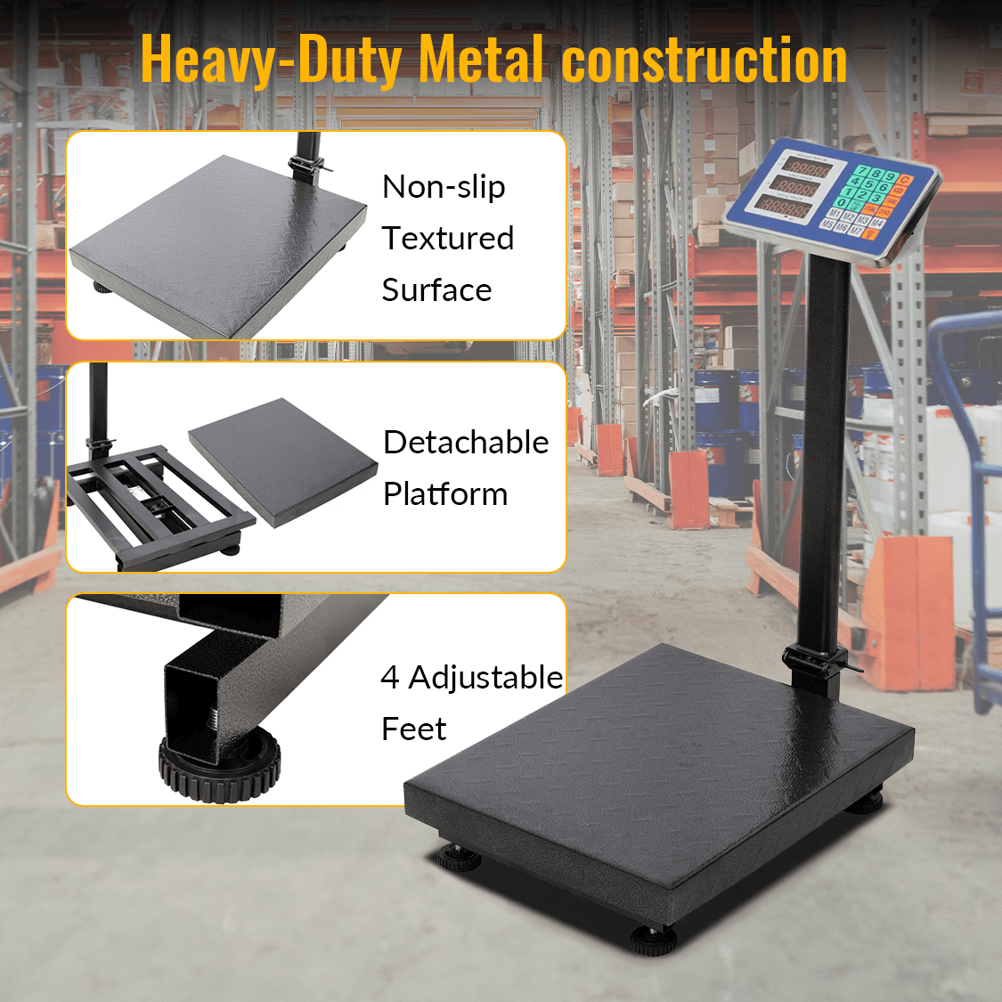 660lbs Weight Computing Digital Scale Floor Platform 0.1 lbs Accuracy with LB/KG Tare Price Calculator - Black - Fab Heavy Parts
