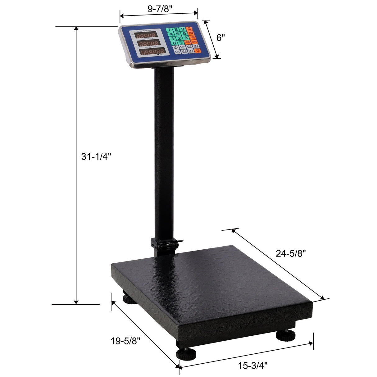 660lbs Weight Computing Digital Scale Floor Platform 0.1 lbs Accuracy with LB/KG Tare Price Calculator - Black - Fab Heavy Parts