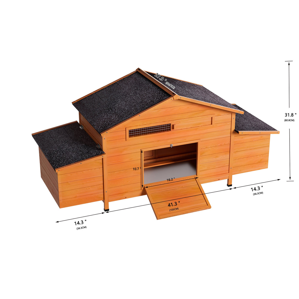 67.7“ Large Wooden Ventilated Chicken Coop with Nesting Box Perch & Pull - Out Tray Waterproof Roof Secure Lock - Fab Heavy Parts