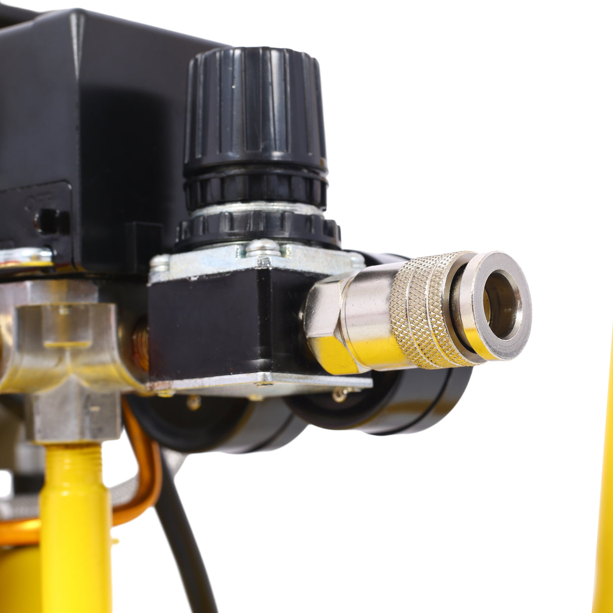 Compresor de aire silencioso de 2.5 hp 13 galones Tienda eléctrica sin aceite sin aceite Ligero con ruedas Nivel de ruido de 70 dba con válvula de drenaje automática amarillo