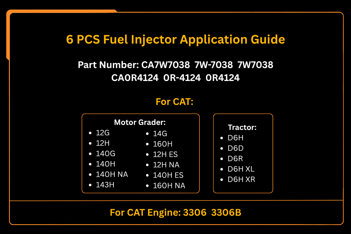 6 injecteurs de carburant 7W-7038 7W7038 0R-4124 0R4124 Compatible avec les moteurs Caterpillar CAT 3306 3306B et les tracteurs D6H D6D D6R