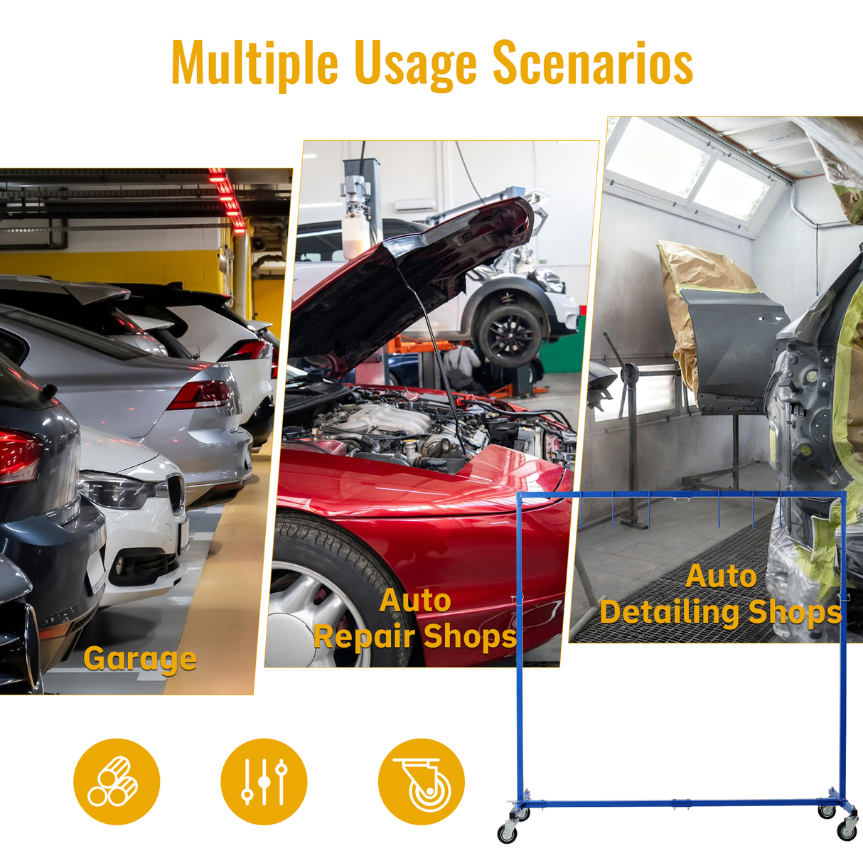 Adjustable Height Paint Hanger Drying Rack Mobile Painting Stand with 6 Hanging Hooks--Blue