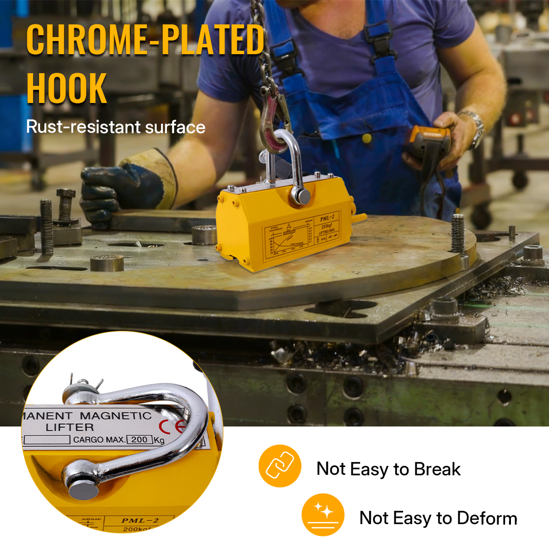 Permanent Magnetic Lifting with Release 440lbs/200kg Heavy Duty Magnet 2.5 Safety Factor Neodymium & Steel