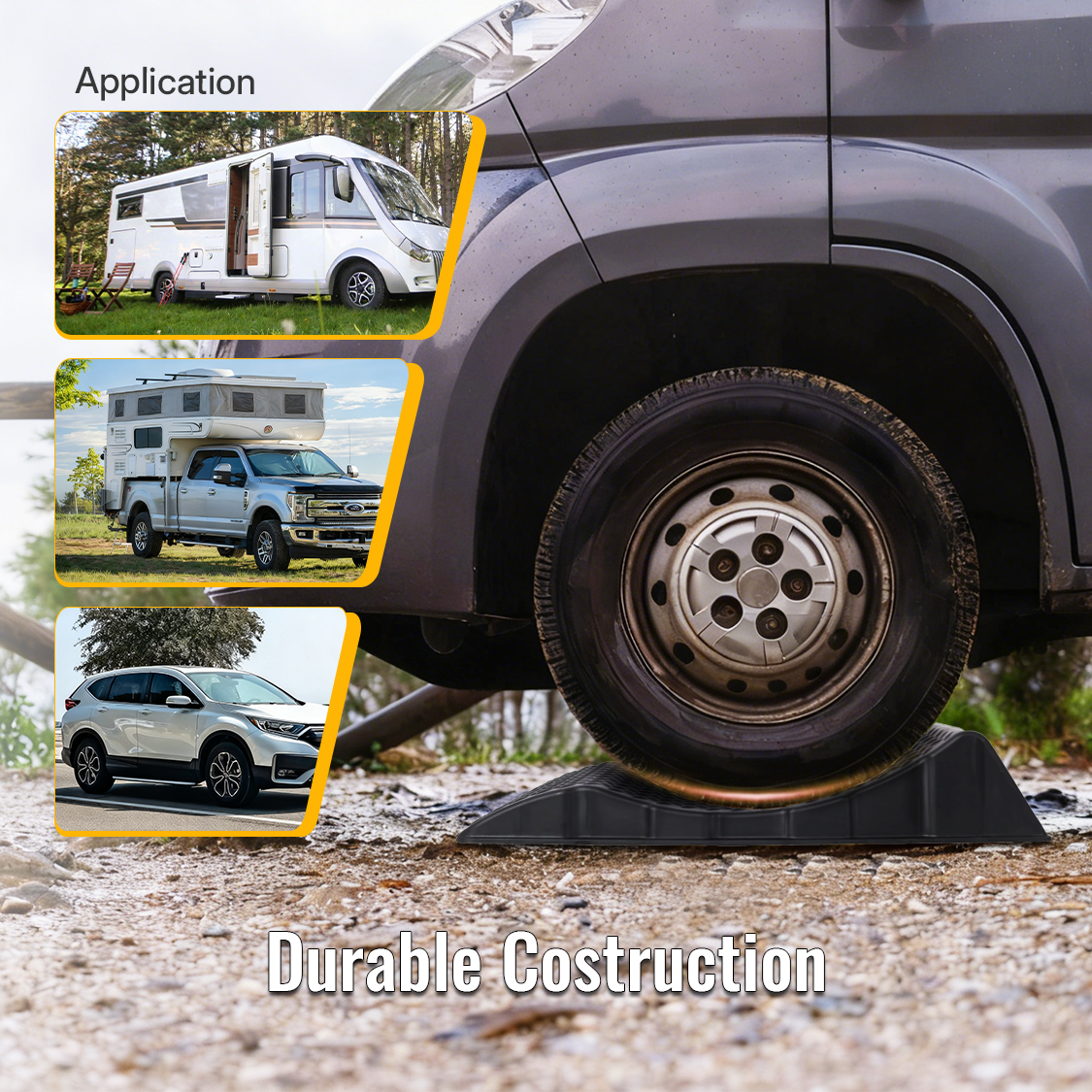 Paquete de 4 rampas protectoras para neumáticos de coche, diseño de plástico duro antideslizante con bolsa de transporte, color negro