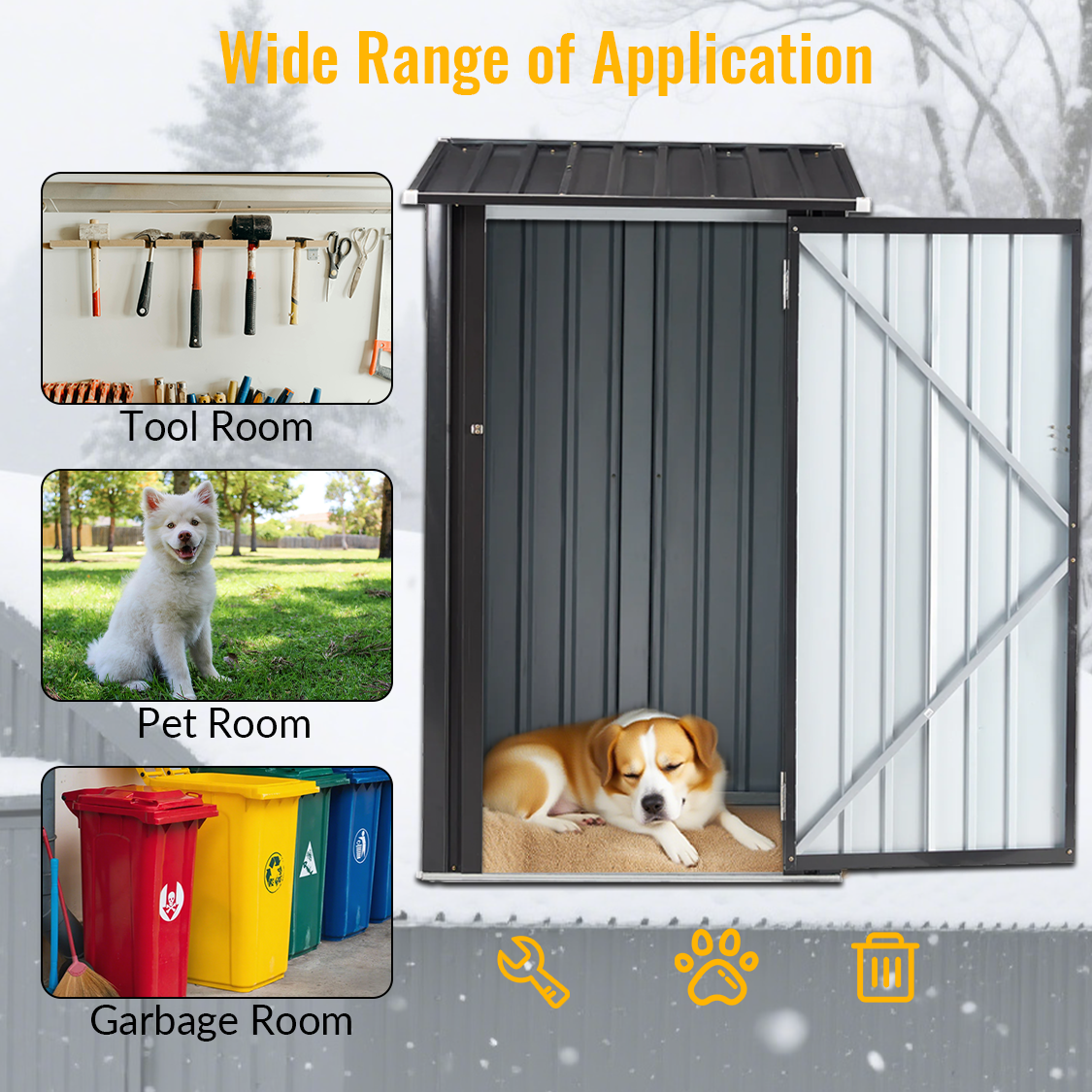 3 x 3 FT Outdoor Storage Shed with Single Lockable Door Metal Steel--Dark Gray