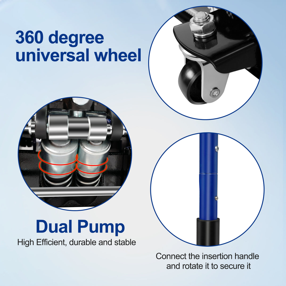 3 Ton 6600lbs Low Profile Floor Jack Dual Piston Quick Lift Pump Lifting Range 75mm/2.95"-500mm/19.69"--Blue