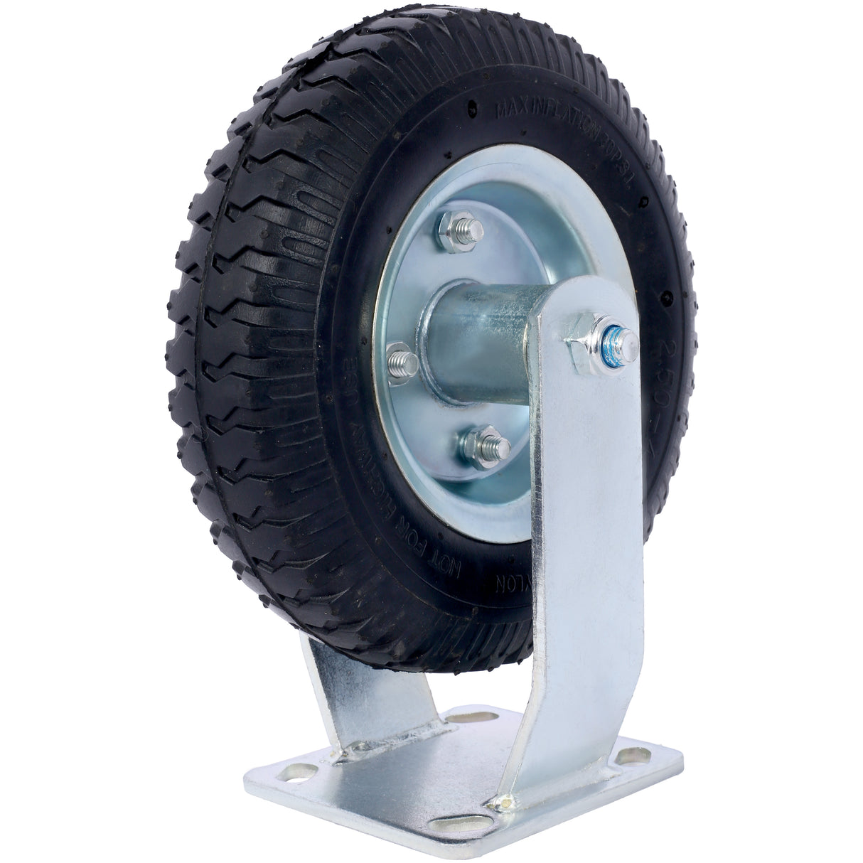 2PCS 8IN Pneumatic Tire Rigrid Caster Wheel Swivel Plate Steel Hub with Ball Bearings 5/8-Inch Bore Centered Axle Black