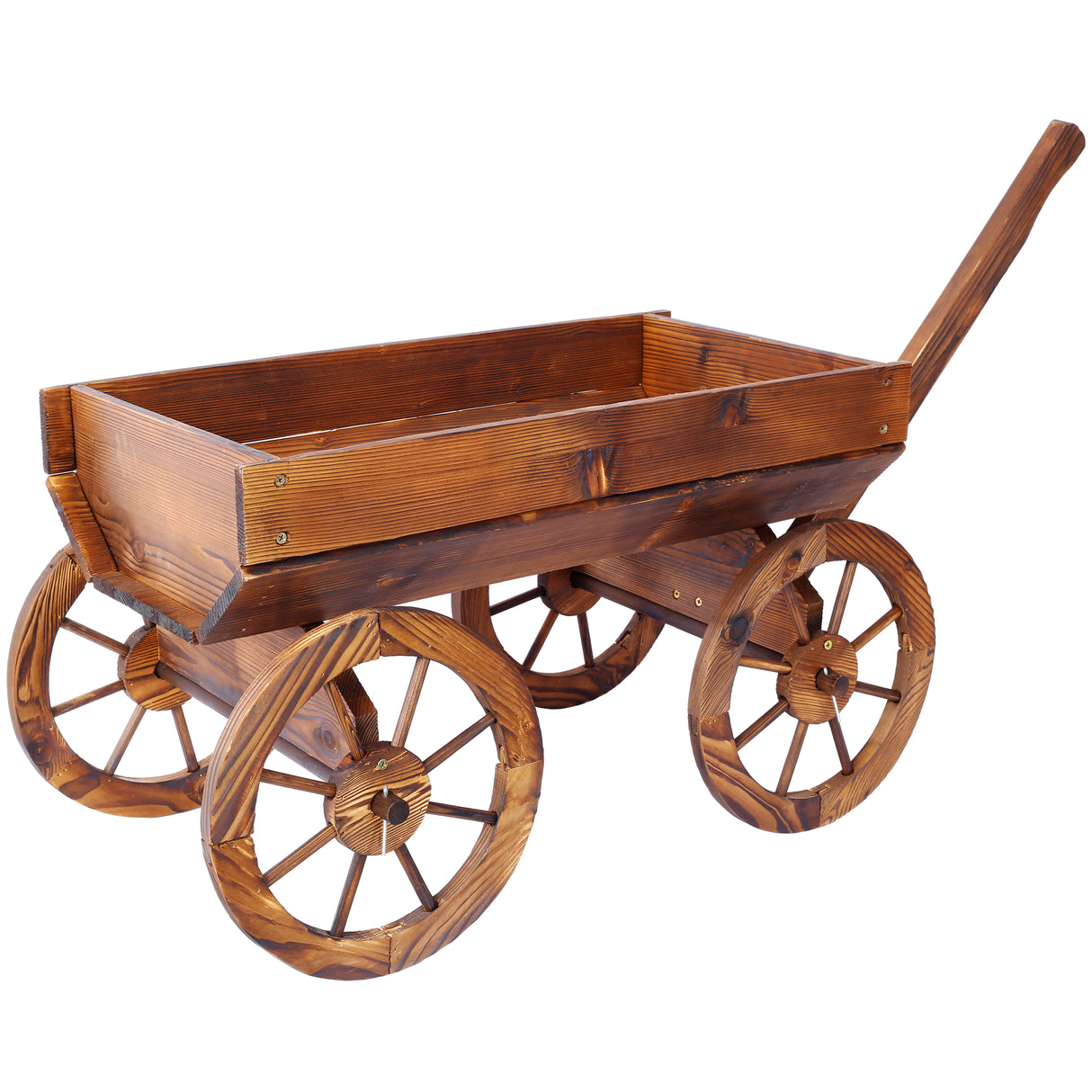 Wood Wagon Flower Planter Pot Stand w/ wheels-茶色