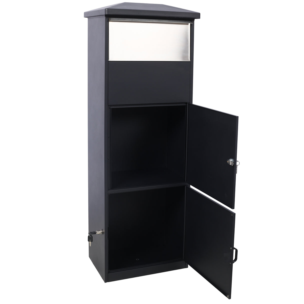 Large Package Delivery Parcel Mail Drop Box Floor Lockable Drop Slot Mail Box with Parcel Compartment--Black