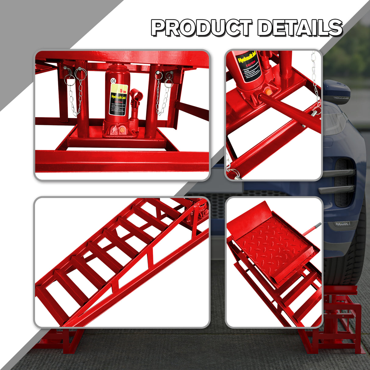 2 Pack Hydraulic Car Ramps 5T 11000lbs Low Profile Car Lift Service Ramps Truck Trailer Garage --Red