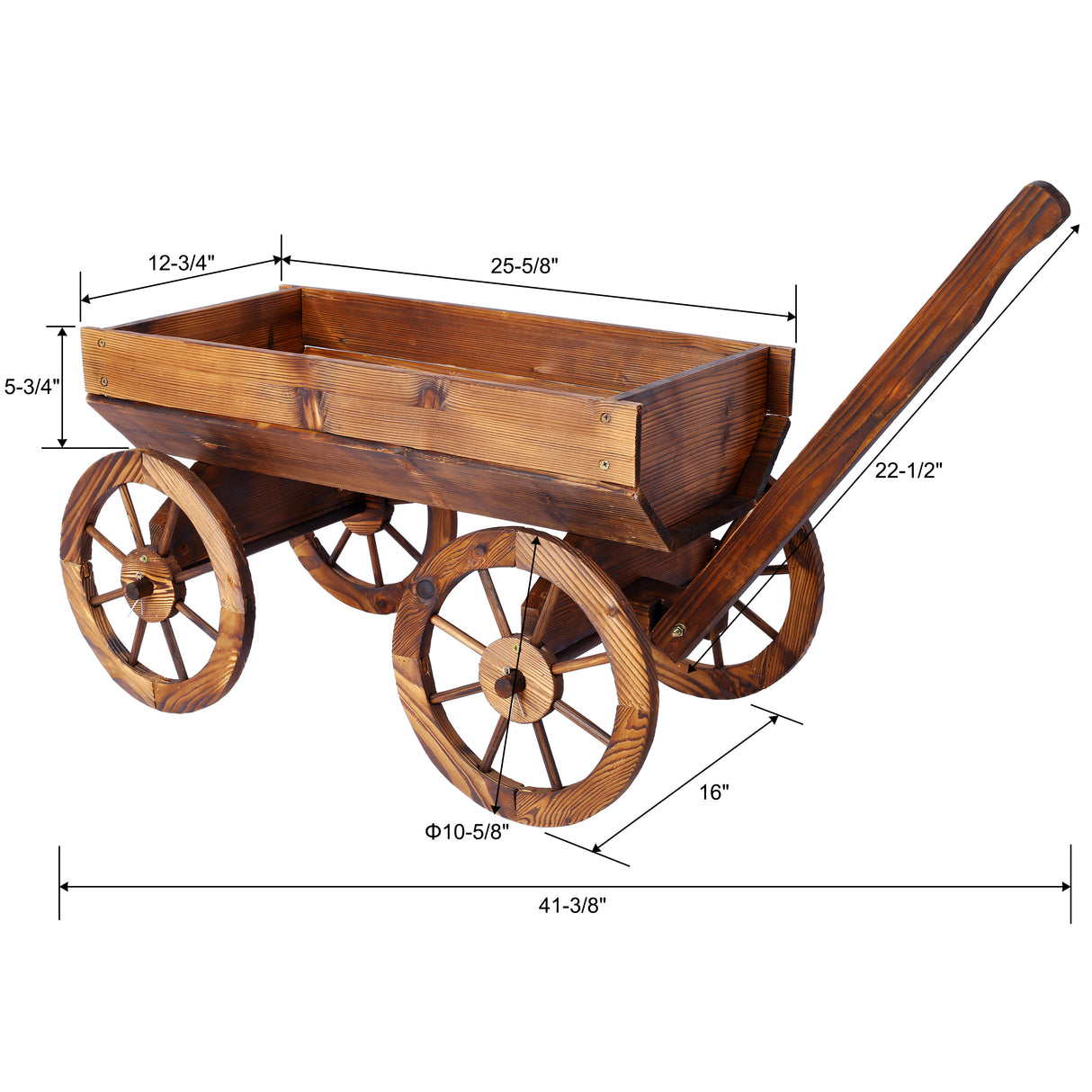 Wood Wagon Flower Planter Pot Stand w/ wheels-茶色