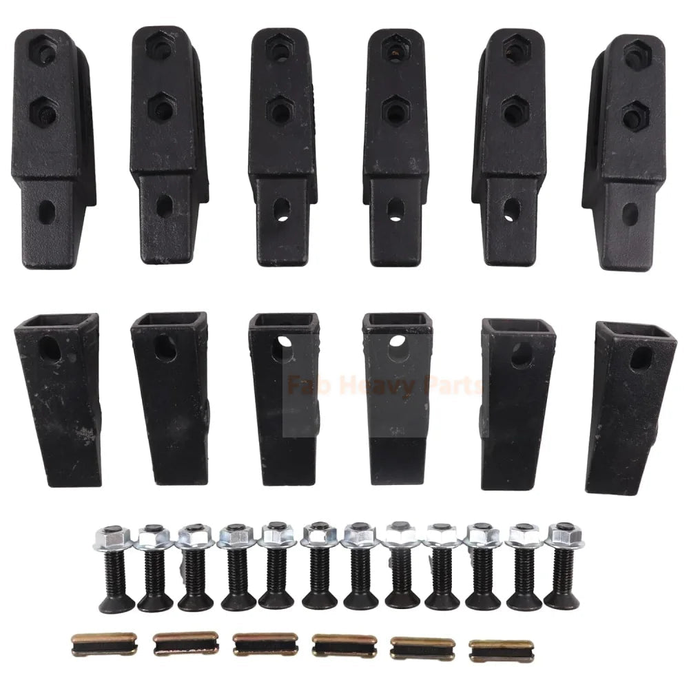 6PCS Mini Excavator Skid Bolt On Bucket Shanks 7107324 Bucket Teeth 6737325 Flex Pins 6737326 & Hardware Aftermarket Replacement For Bobcat Style Mini Excavator Skid Steers - Fab Heavy Parts