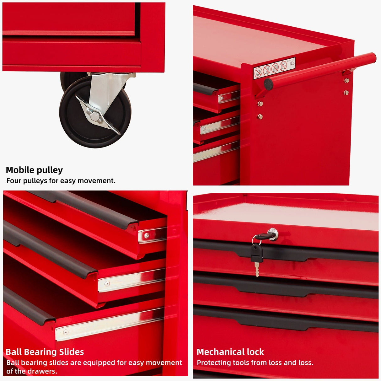 7 - Drawer Rolling Tool Chest Cabinet with Wheels and Cylinder Locking 700 Lbs Capacity Metal - Red - Fab Heavy Parts
