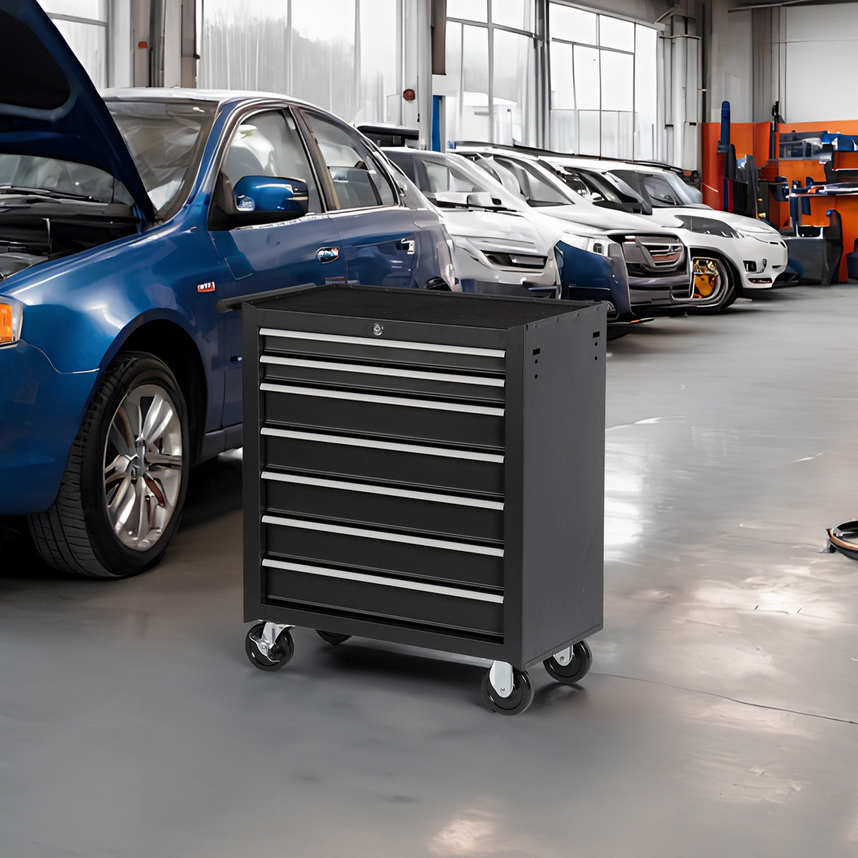 7 - Drawer Rolling Tool Chest with Wheels Multifunctional Tool Cart Storage Cabinet - Black - Fab Heavy Parts