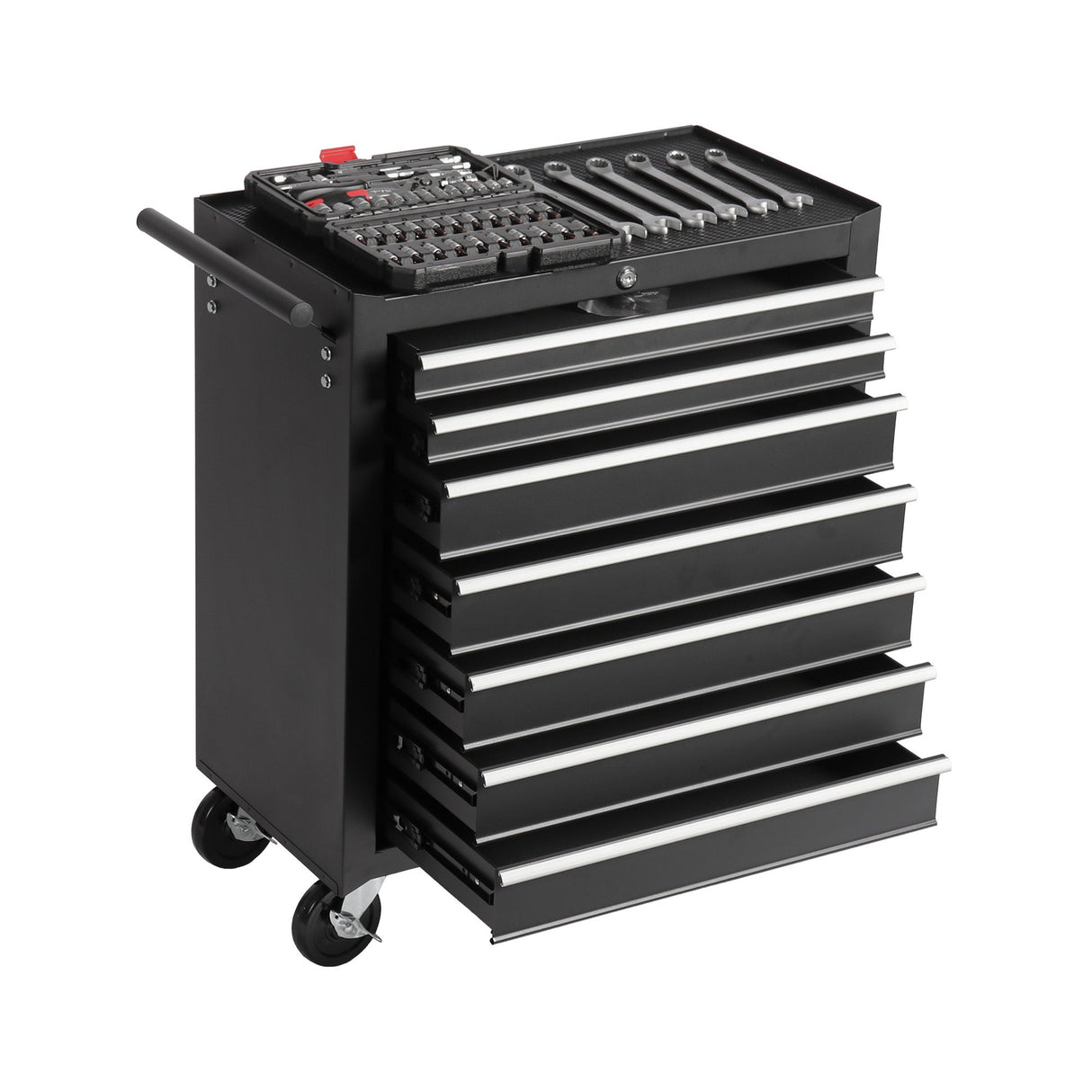 7 - Drawer Rolling Tool Chest with Wheels Multifunctional Tool Cart Storage Cabinet - Black - Fab Heavy Parts