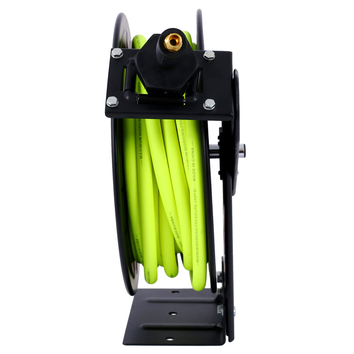 引き込み式エアホースリール 3/8" インチ x 50フィート ヘビーデューティー スチール 自動巻き戻し 空気圧工業グレード ゴム 300 PSI - ブラック