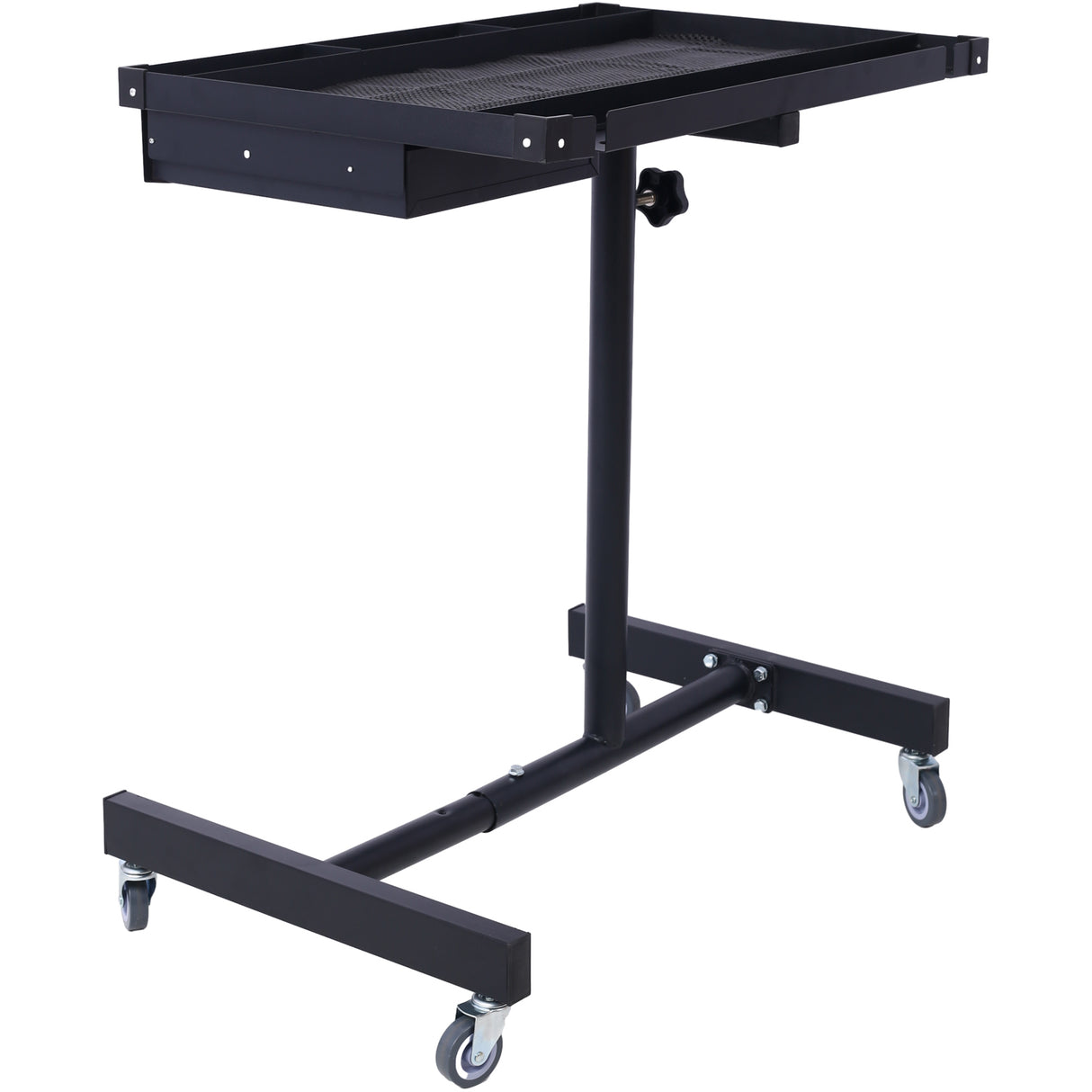 Adjustable Tear Down Work Table with Drawer (4) 2.5" Swivel Casters 220 Lbs Capacity Rubber Corners Heavy Duty Steel--Black