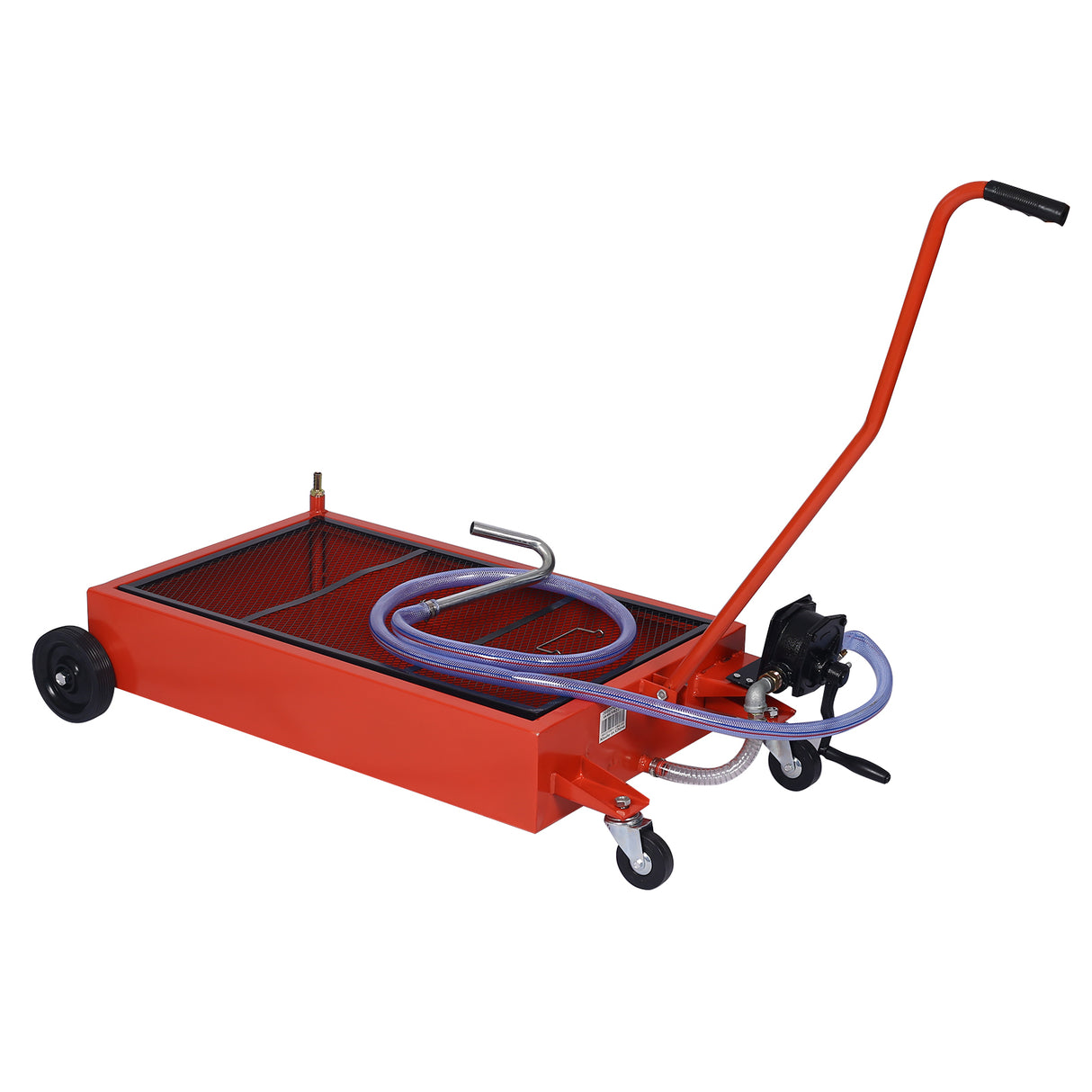 17-Gallon Low-Profile Oil Drain Pan with Manual Pump- Red
